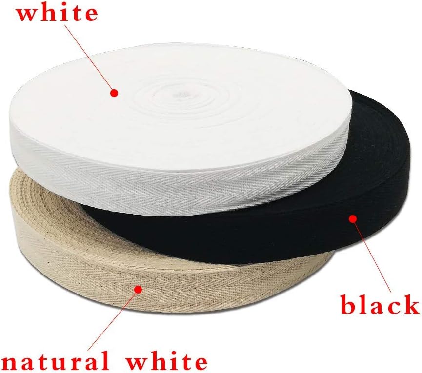 Natural Cotton Twill Tape 50 Yards 1 Inch Bunting Bias Tape Herringbone Webbing Tape Roll for Apron Sewing Dressmaking Craft (White)