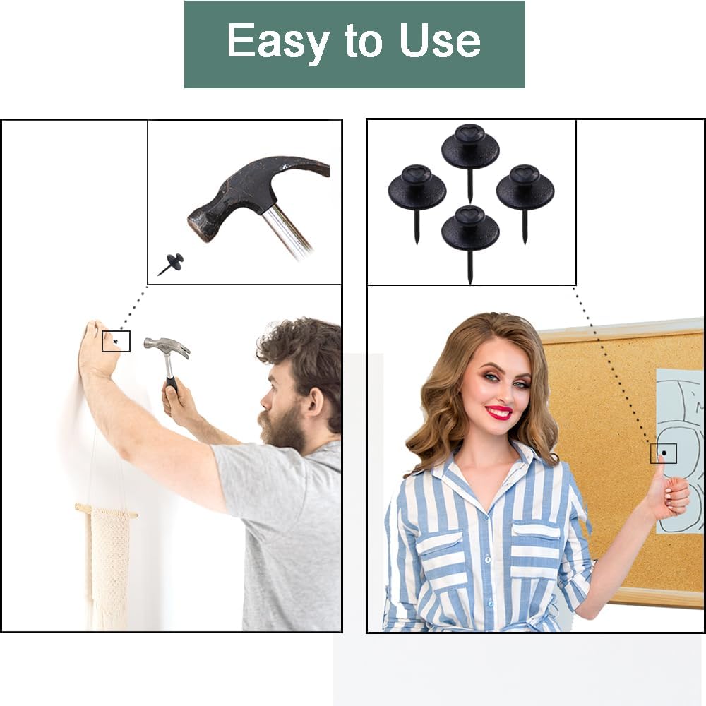 60 PCS Double Headed Picture Hanging Nails, Wall Hangers Without Nails, Thumb Tacks for Wall Hangings Picture, Renter Friendly Decor Push Pins for Tapestry Frame Art