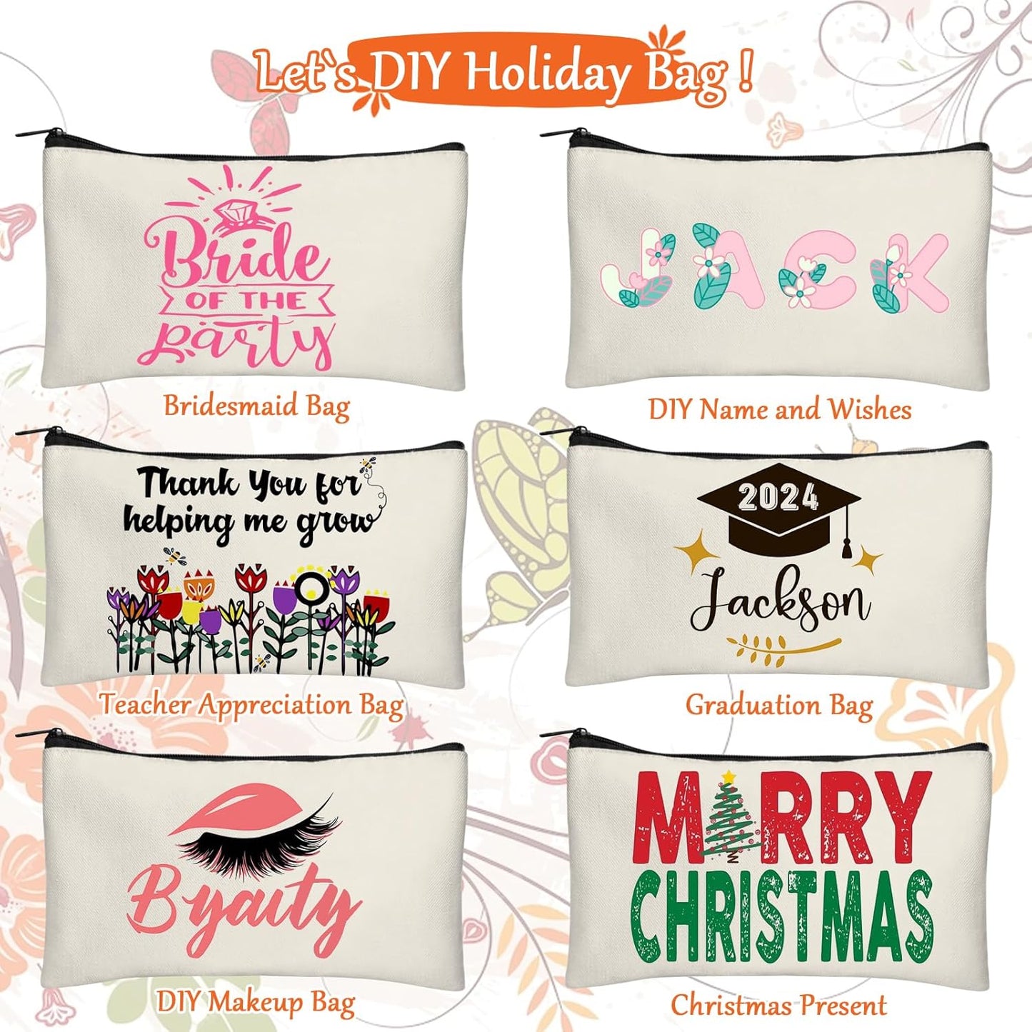 Blank DIY Craft Case Blank Makeup Bags- Canvas Pencil Pouch Bulk Cosmetic Bag Multi-Purpose Travel Toiletry Zipper Bags (8.3 × 5 Inch)