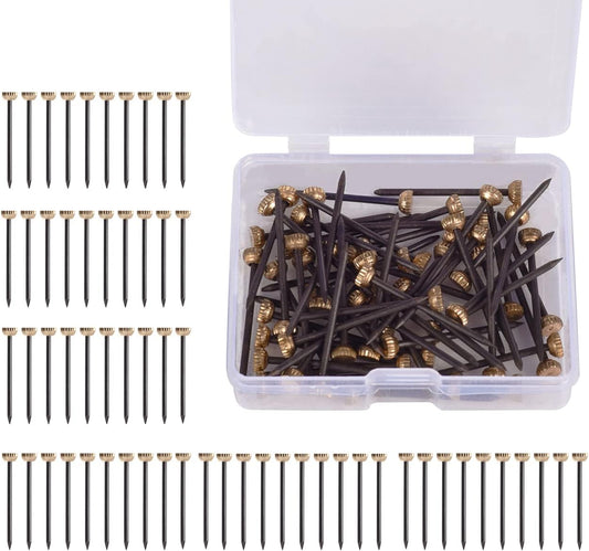 60Pcs Picture Hanging Nails 30 Lbs Brass Head Nails for Hanging, Picture Hanger Pins, Heavy Duty Nail Hook with Storage Box for Photo Frame, Wood Wall Hanging