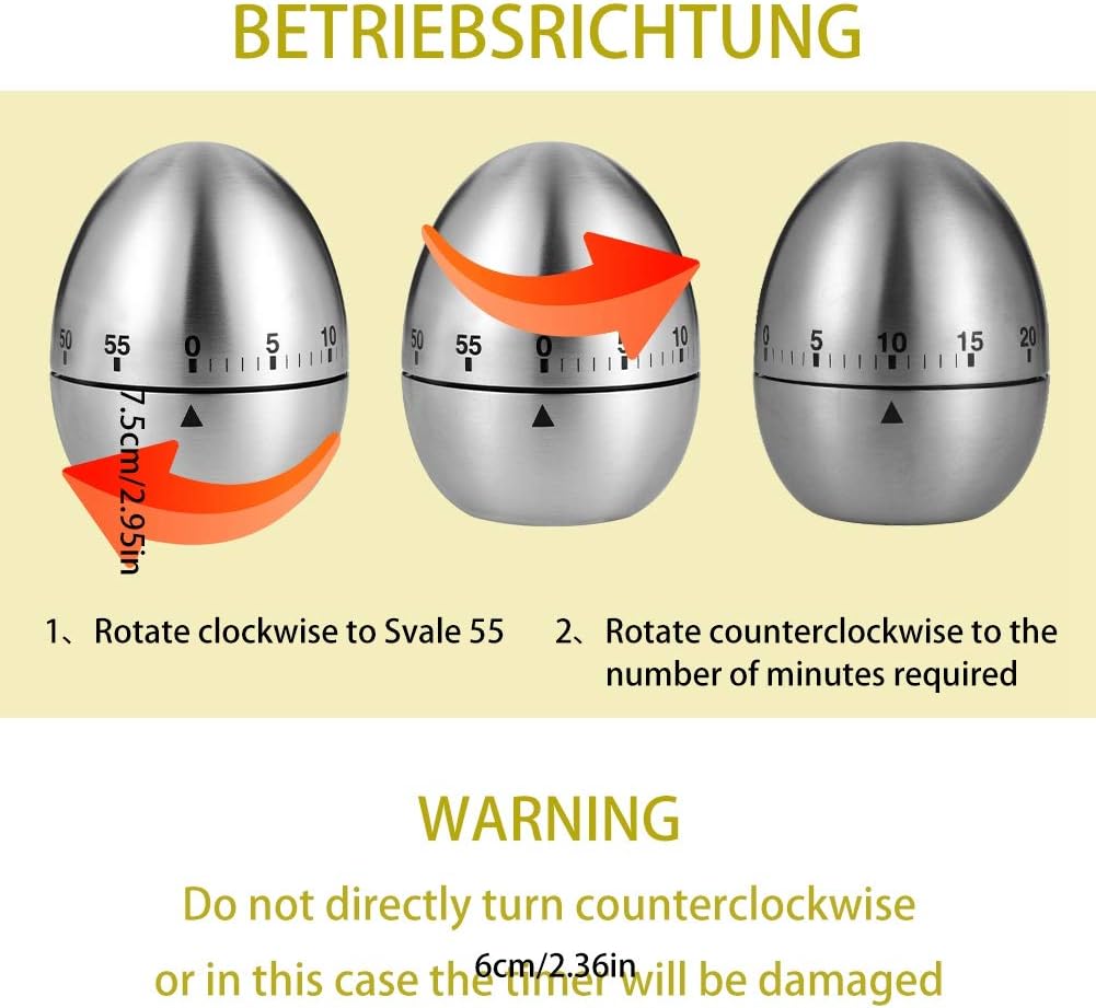 Egg Timer, Classic Egg Shaped Cooking and Baking Countdown Alarm, Manual Mechanical Timer with Loud Alarm for Kids Elderly, Home Use Kitchen Cooking Timer 0-60 Minutes, no Batteries Required