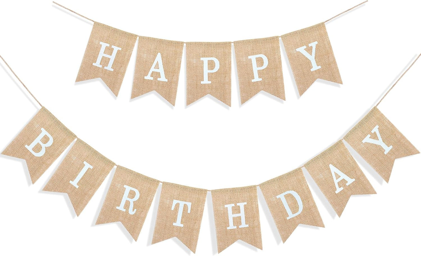 Happy Birthday Banner for Birthday Party Decorations, Rustic Burlap Bunting Swallowtail Flags, 2 in 1