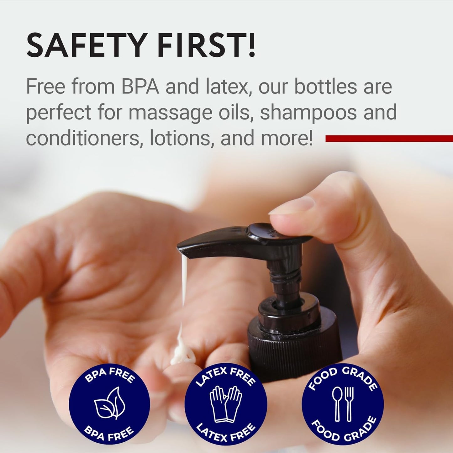 6 Pack 8 Oz Plastic Pump Dispenser Bottles for Lotion, Massage Oil, Shampoo and More - Refillable, BPA Free Clear/Frosted Empty 8oz Containers - Fit Into Holsters, Bulk