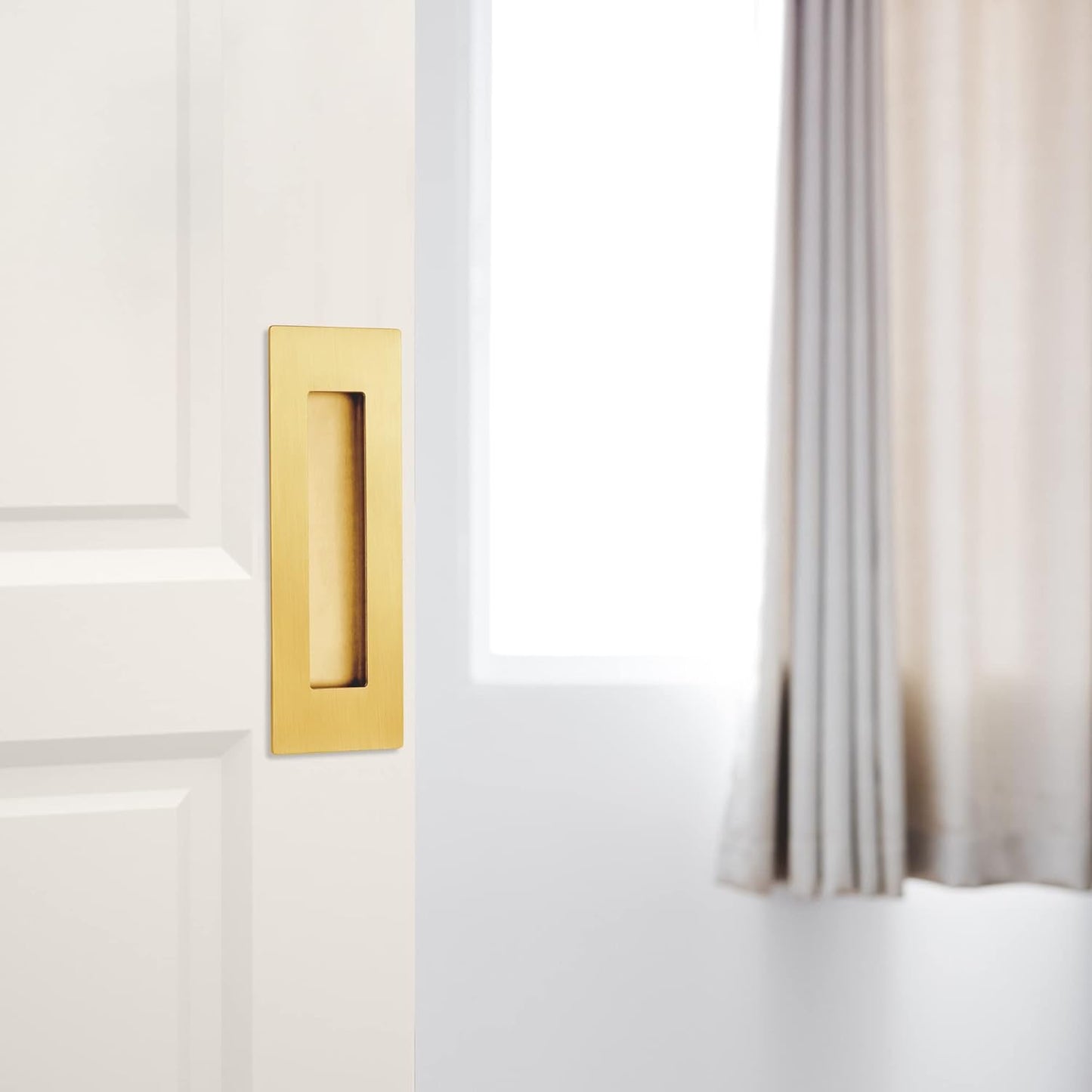 Recessed Finger Flush Pulls for Pocket, Sliding Barn Door - Brushed Gold Stainless Steel Rectangular Door Pulls (2 Pack) 6 Inch