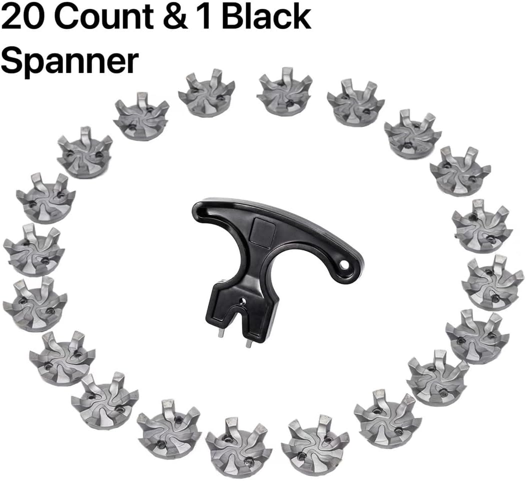 Golf Shoe Spikes Cleat Metal Thread Screw 6mm Dia, 20 Count & 1 Wrench