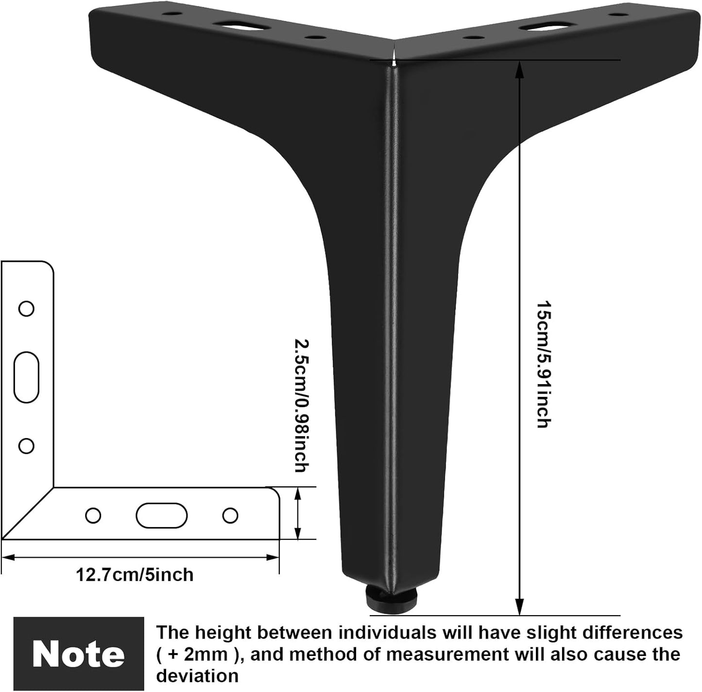 6 Inch Metal Furniture Legs - Set of 4 Modern Iron Diamond Triangle Feet, Black, for Sofa, Cabinet, Chair, Bed, and More