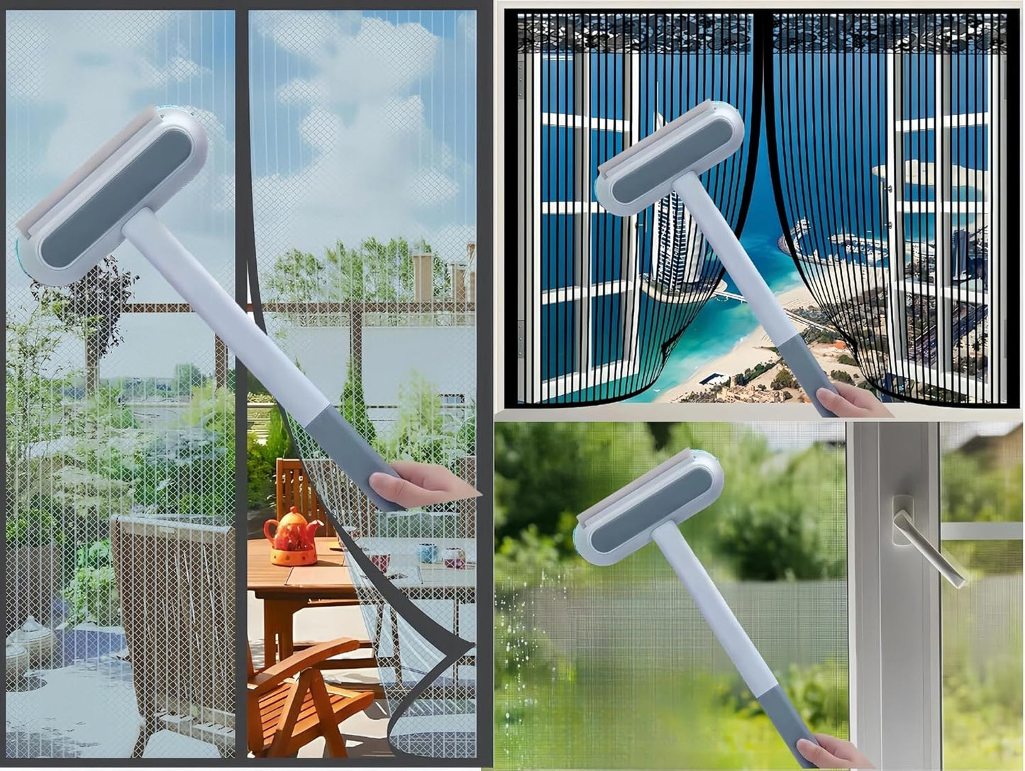 Mesh Screen Cleaner 4 in1, Wet and Dry Dual-Use Window Screen Cleaning Brush, Multi Window Cleaner Tools Window Glass Net Cleaner Squeegee, Groove Brush, Pet Hair Cleaner