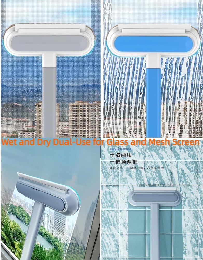 Mesh Screen Cleaner 4 in1, Wet and Dry Dual-Use Window Screen Cleaning Brush, Multi Window Cleaner Tools Window Glass Net Cleaner Squeegee, Groove Brush, Pet Hair Cleaner