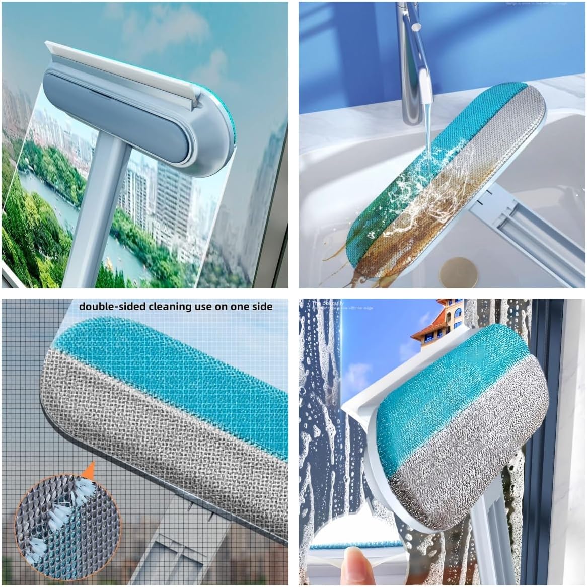 Mesh Screen Cleaner 4 in1, Wet and Dry Dual-Use Window Screen Cleaning Brush, Multi Window Cleaner Tools Window Glass Net Cleaner Squeegee, Groove Brush, Pet Hair Cleaner