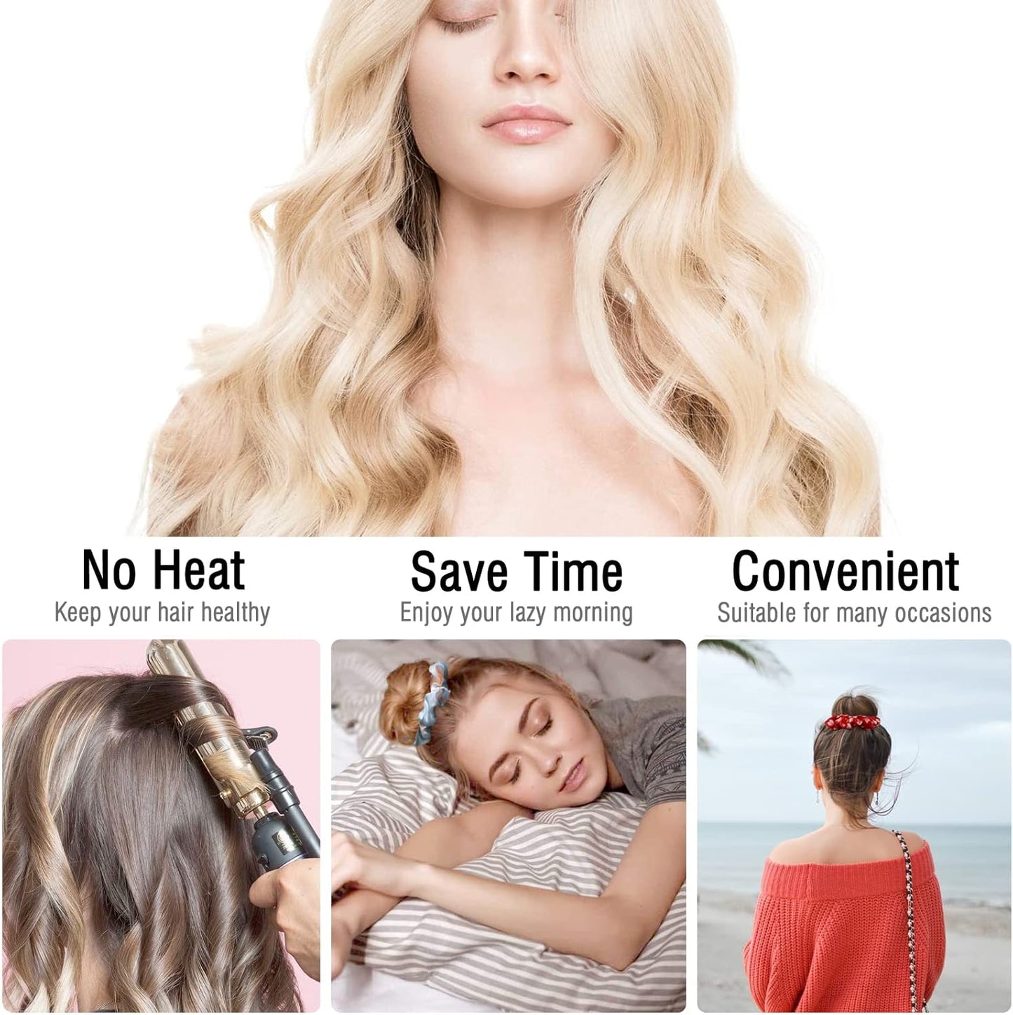 Heatless Hair Curler to Sleep In, No Heat Curls Headband Soft Sleep Tie Scrunchie Silk Lazy Rollers for Long hair Overnight (Brown)