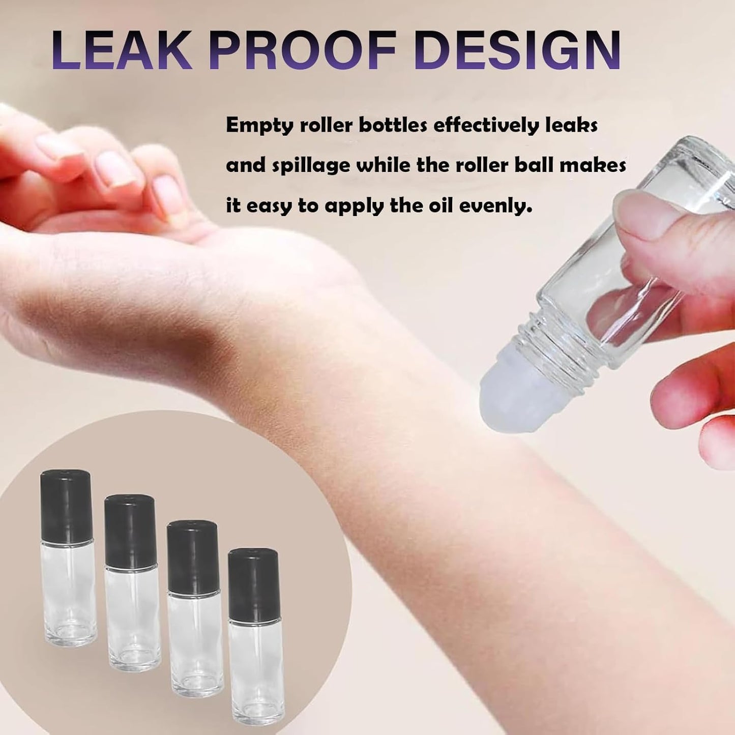4PCS Essential Oil rolling Bottle, 30ml Portable Transparent Empty Glass Essential Oil Rolling Bottle,Refillable Cosmetic Perfume Rolling Bottle,For Fragrance Essential Oil