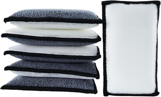 6 PCS Car Interior Cleaning Sponge, Microfiber Scrubbing Pads for Plastic Leather Upholstery, Auto Detailing Scrub Pads, Reusable Multi Surface Sponges
