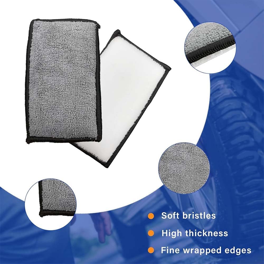 6 PCS Car Interior Cleaning Sponge, Microfiber Scrubbing Pads for Plastic Leather Upholstery, Auto Detailing Scrub Pads, Reusable Multi Surface Sponges