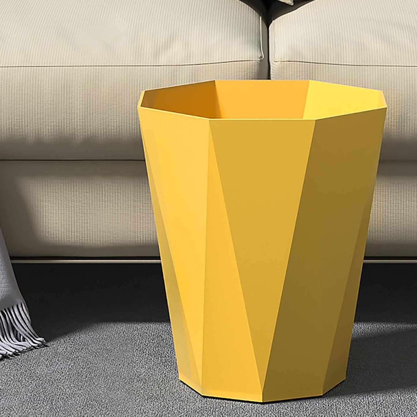 Polygon Small Trash Can,Bathroom Garbage Container, Office Organizer Plastic Wastebasket Rubbish Bin Paper Basket for Bathrooms, Kitchens,Laundry Room, Offices, Kids Rooms ﻿ (Yellow)
