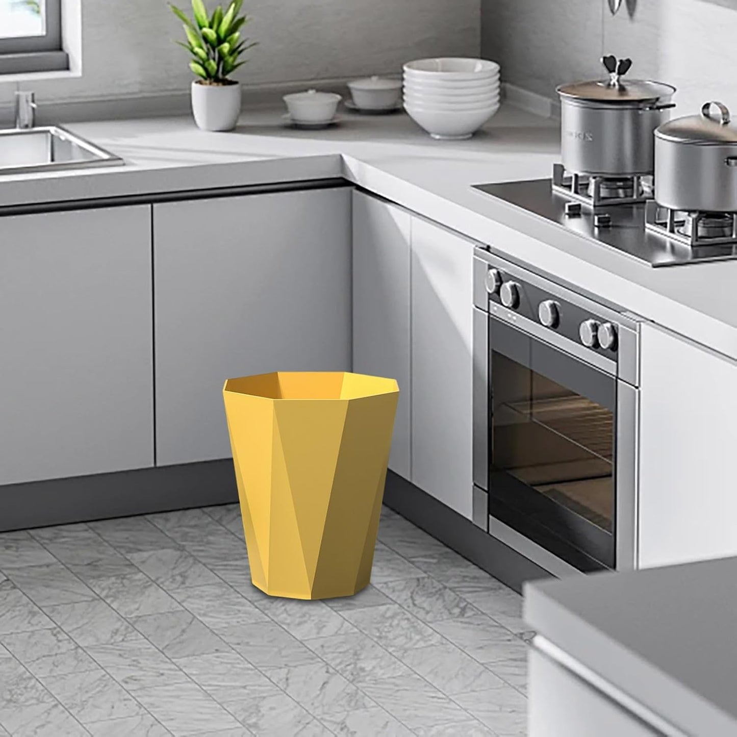 Polygon Small Trash Can,Bathroom Garbage Container, Office Organizer Plastic Wastebasket Rubbish Bin Paper Basket for Bathrooms, Kitchens,Laundry Room, Offices, Kids Rooms ﻿ (Yellow)