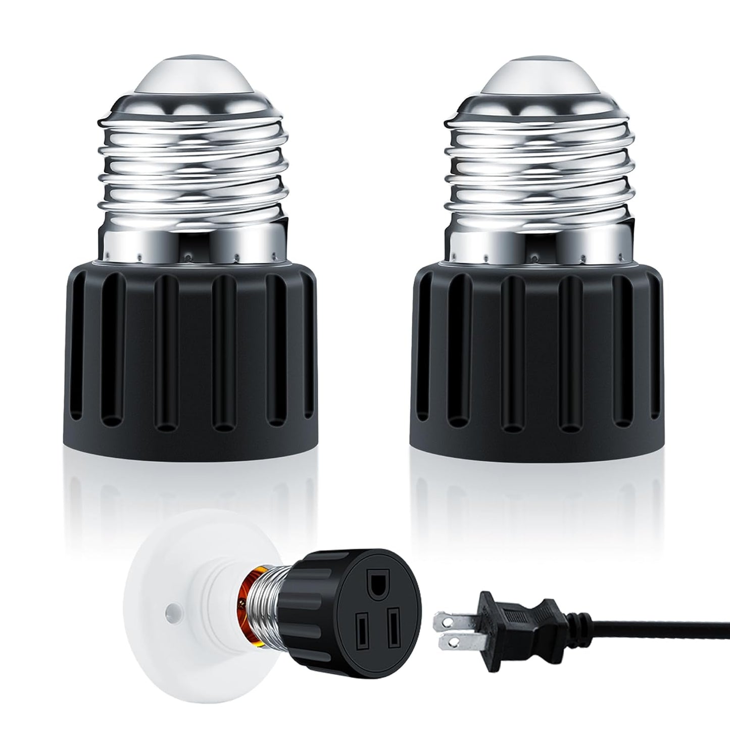 (2Pack) Light Socket Plug Adapter, Convert E26/E27 Light Bulb Socket to Outlet Adapter, Professional Material & Easy to Install Light Bulb Socket Adapter, Light Socket Adapter for Widely Used - Black