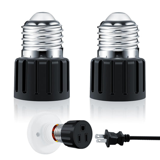 (2Pack) Light Socket Plug Adapter, Convert E26/E27 Light Bulb Socket to Outlet Adapter, Professional Material & Easy to Install Light Bulb Socket Adapter, Light Socket Adapter for Widely Used - Black