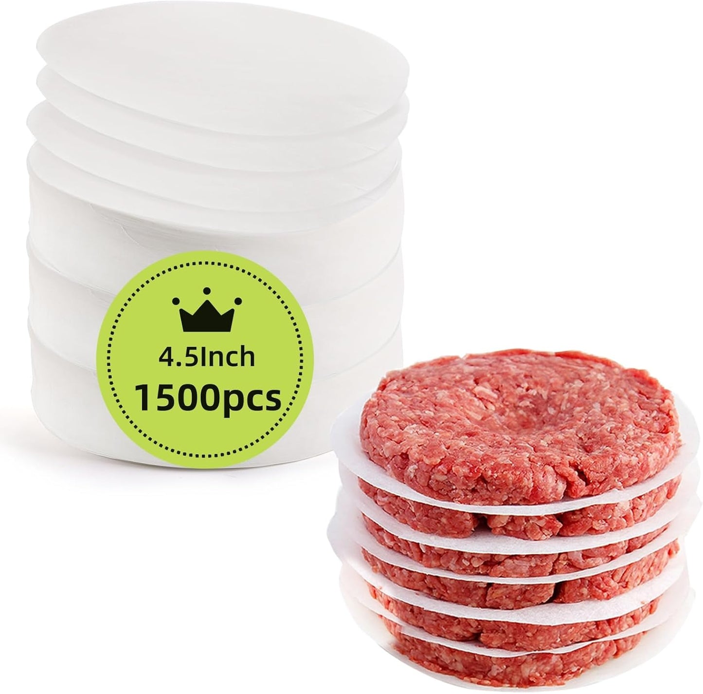 1500pcs Hamburger Patty Paper, 4.5IN Non-Stick Wax Papers, Round Parchment Paper, Food-Grade Burger Sheets for Patty Separating, Freezing, BBQ, Ground Beef and Turkey