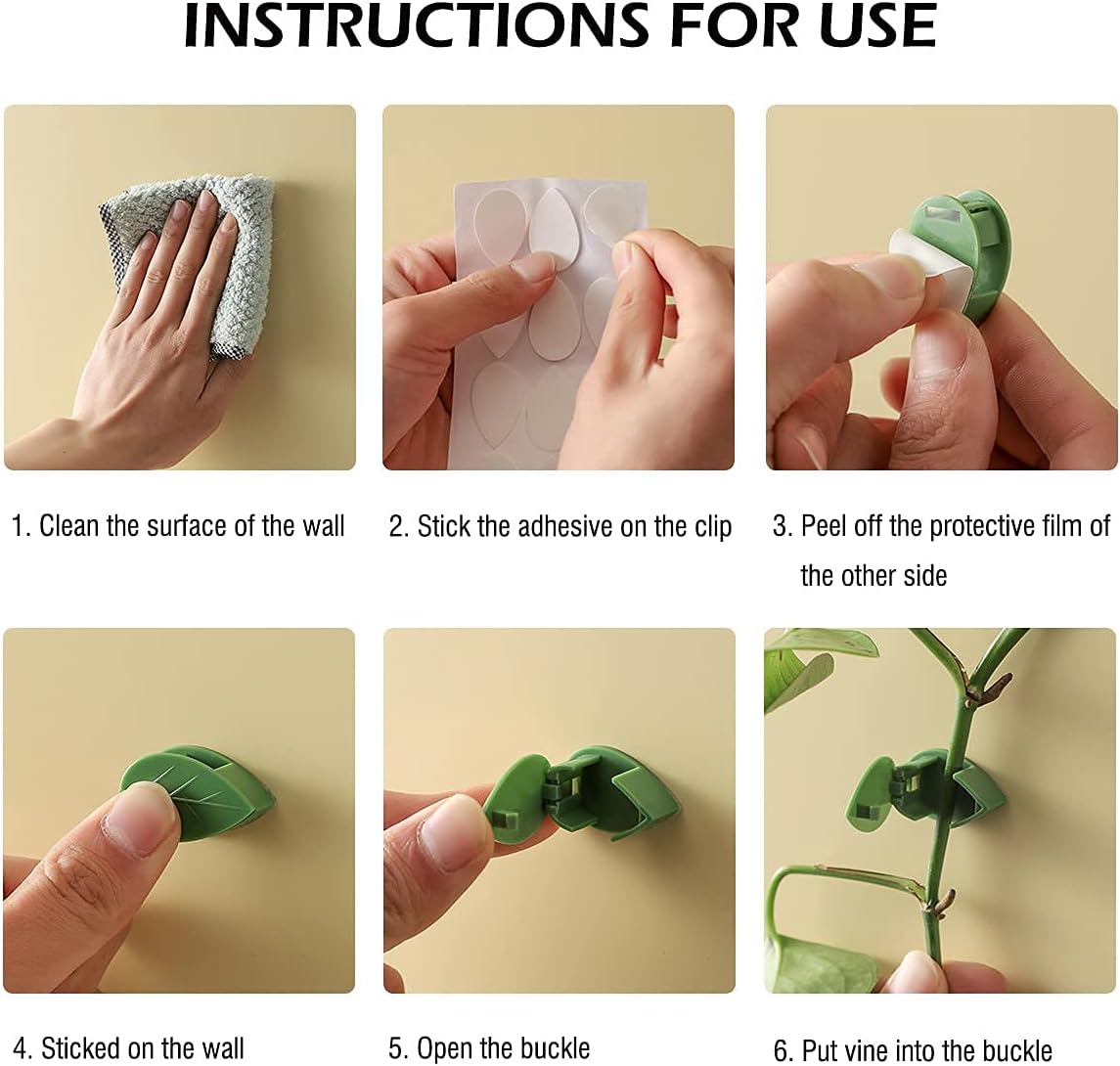 100 Pcs Plant Climbing Wall Fixture Clips Self-Adhesive Hook Vines Traction Clips Invisible Holder Garden Green Leaf Simulation Self-Adhesive Hook Wire Fixing Supporting