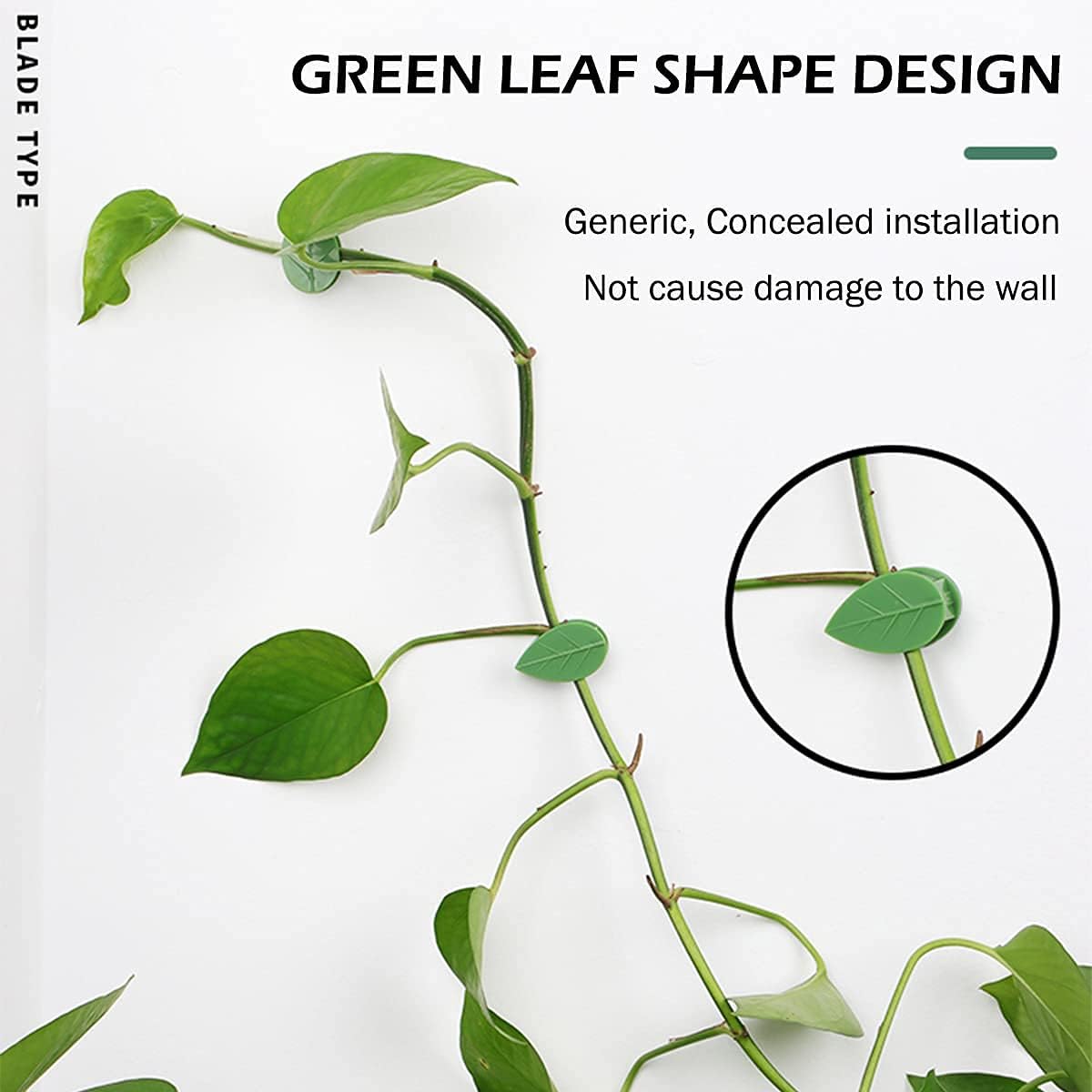 100 Pcs Plant Climbing Wall Fixture Clips Self-Adhesive Hook Vines Traction Clips Invisible Holder Garden Green Leaf Simulation Self-Adhesive Hook Wire Fixing Supporting
