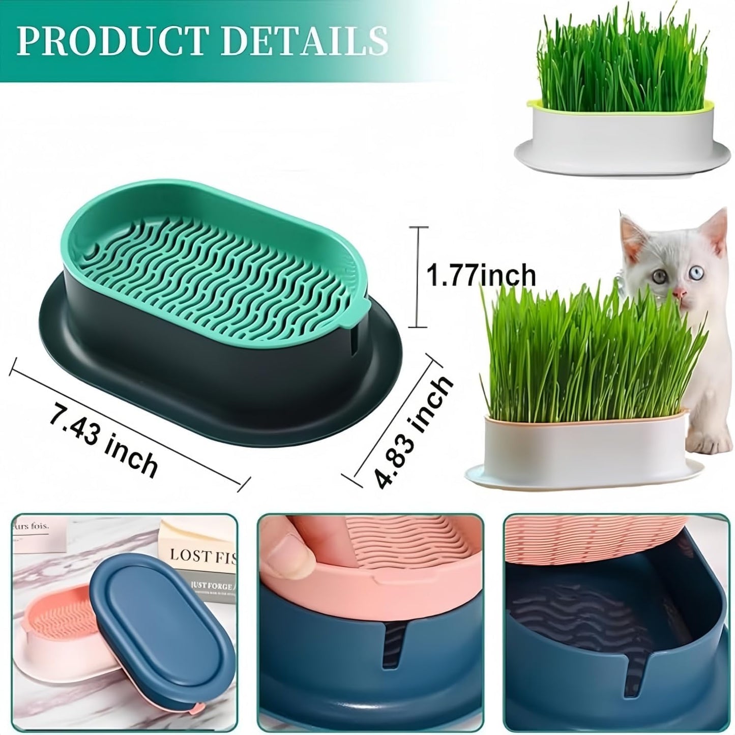 Cat Grass Planter Hydroponic Cat Grass (No Seeds Included) Catnip Wheatgrass Seed Sprout Tray Nursery Plant Plng Box for IndoorSoill