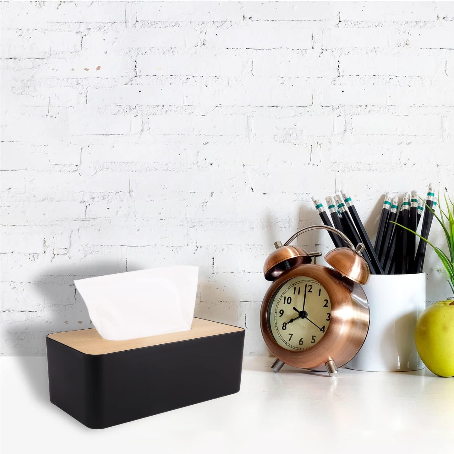 Tissue Box Cover,Tissue Holders,Tissue Box Holder for Bathrooms,Bamboo Cover Plate,Home and Office,9.7 * 5 * 3.6in (Black)