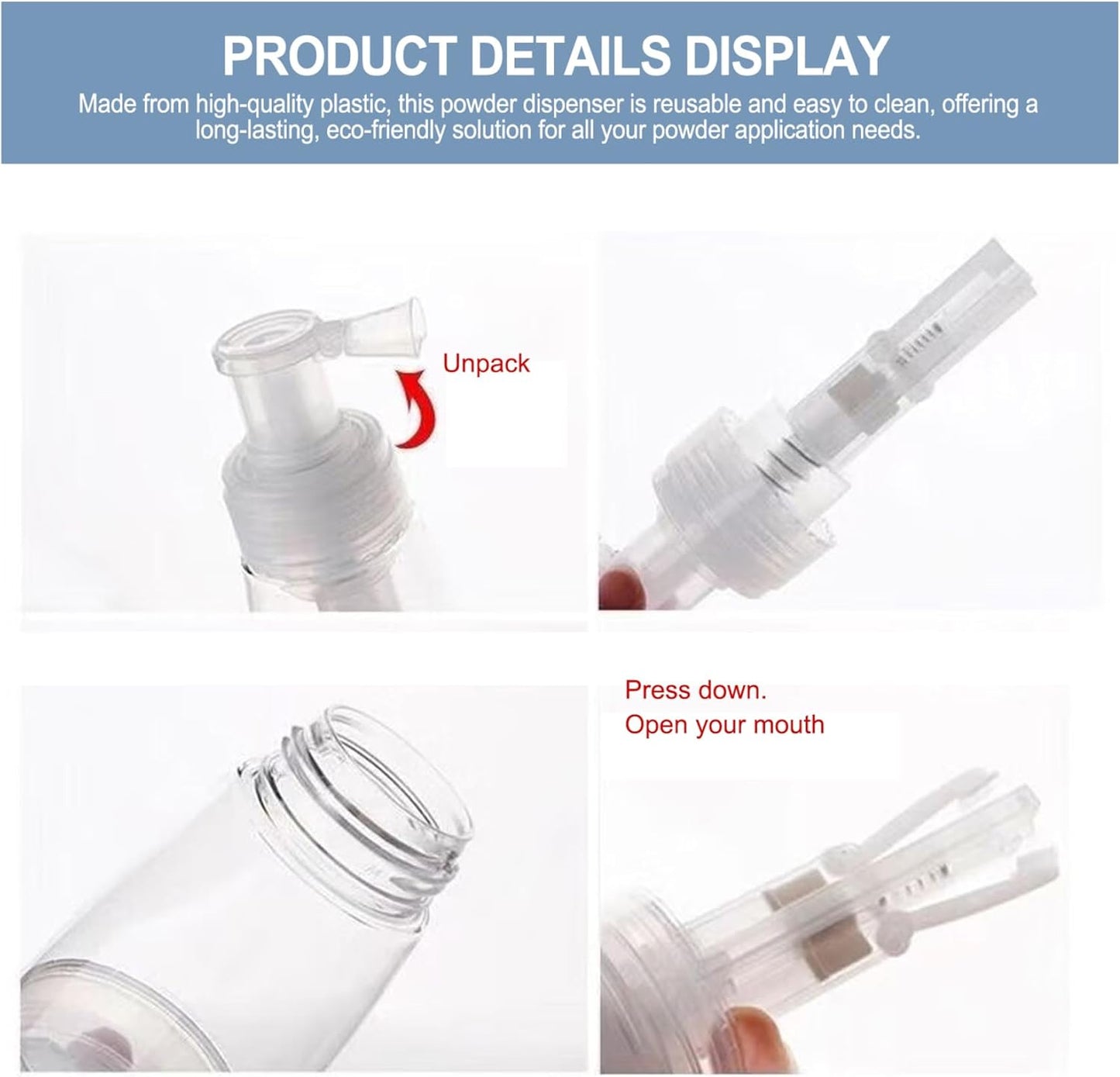 2PCS Powder Spray Bottle, 180ml Portable Powder Dispenser with Converging Nozzle, Powder Container Even Dispensing Powder Spray for Baby Powder, Body Powder and Even Edible Glitter