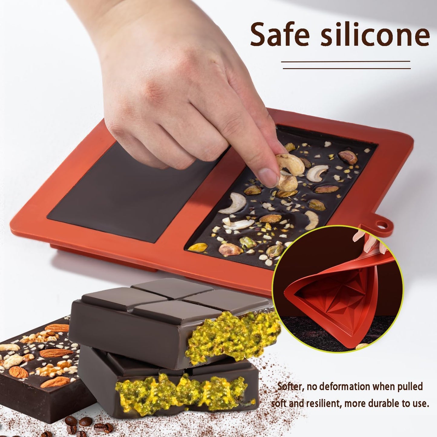 2 Pcs Chocolate Bar Mold, Non-Stick Chocolate Silicone Molds, Deep Chocolate Bar Candy Molds for Filling, DIY Dubai Pistachio Chocolate Thick Mold for Stuffed, Kitchen Baking Mold for Knafeh