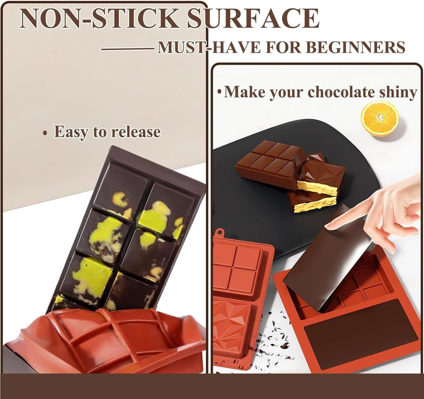 2 Pcs Chocolate Bar Mold, Non-Stick Chocolate Silicone Molds, Deep Chocolate Bar Candy Molds for Filling, DIY Dubai Pistachio Chocolate Thick Mold for Stuffed, Kitchen Baking Mold for Knafeh