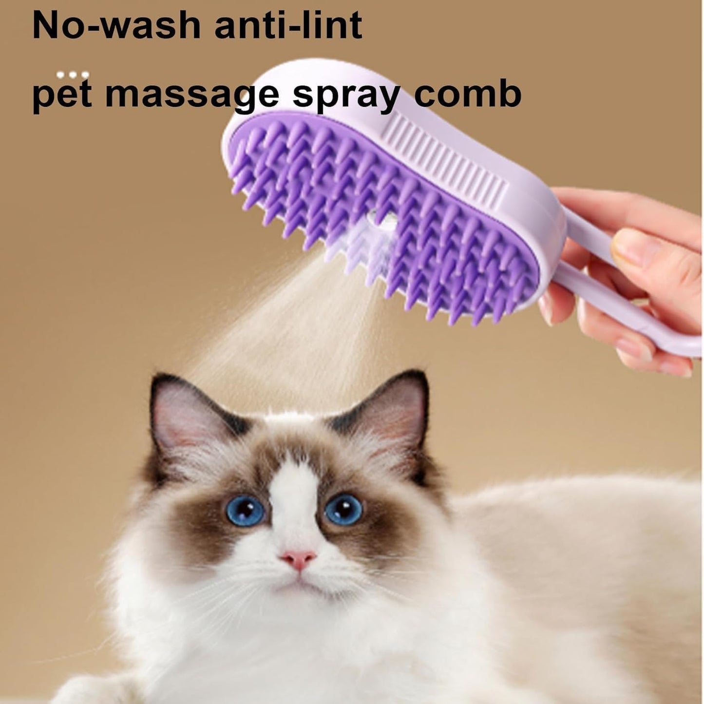 Puffease Spritz Defur Comb for Cats Dogs, Steam Pet Brush with Spray Function, Spray Defur Comb for Pet Bathing, Shedding & Grooming (Purple)