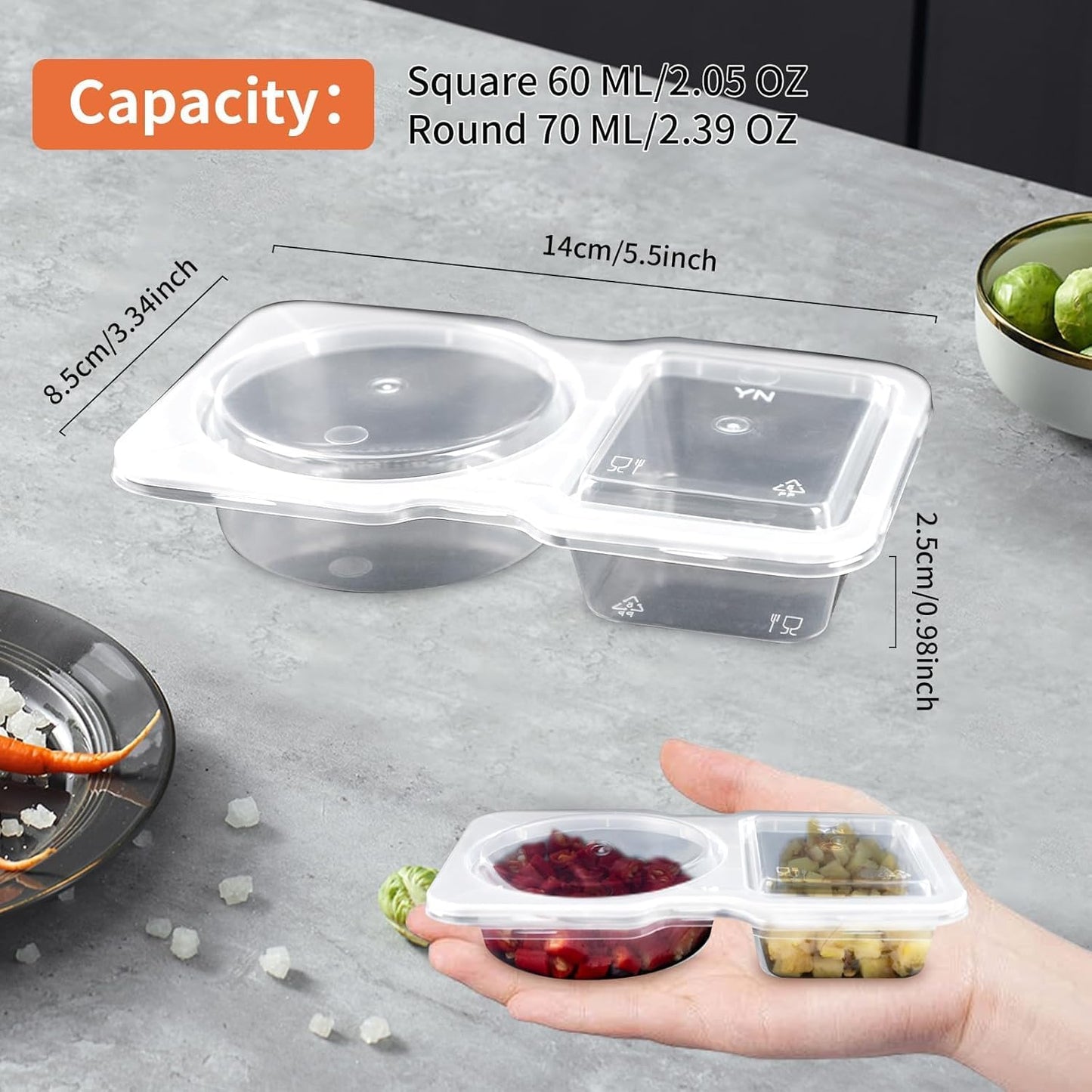 20-Pack Dual-Compartment Sauce Containers with Lids - Reusable Leak-Proof Dressing & Dip Storage for Snacks, Takeout, Travel, and Outdoor Camping