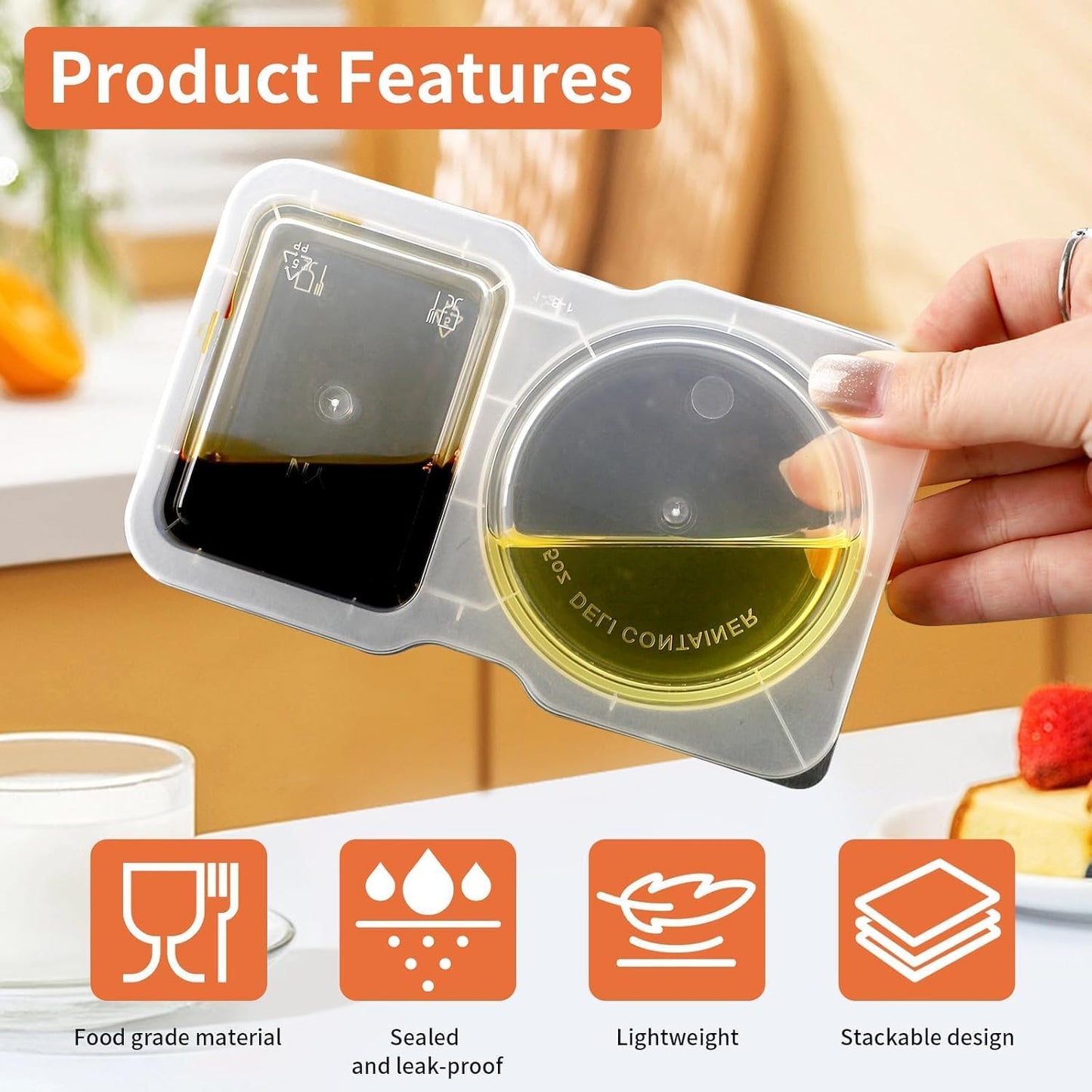 20-Pack Dual-Compartment Sauce Containers with Lids - Reusable Leak-Proof Dressing & Dip Storage for Snacks, Takeout, Travel, and Outdoor Camping