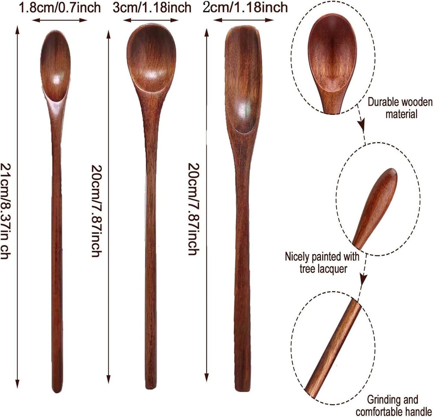 Wooden Spoons Long Handle Wooden Coffee Spoons Tea Spoon Wooden Mixing Honey Spoon Handmade Wood Stirring Spoon for Kitchen Cooking Utensils(9PCS)