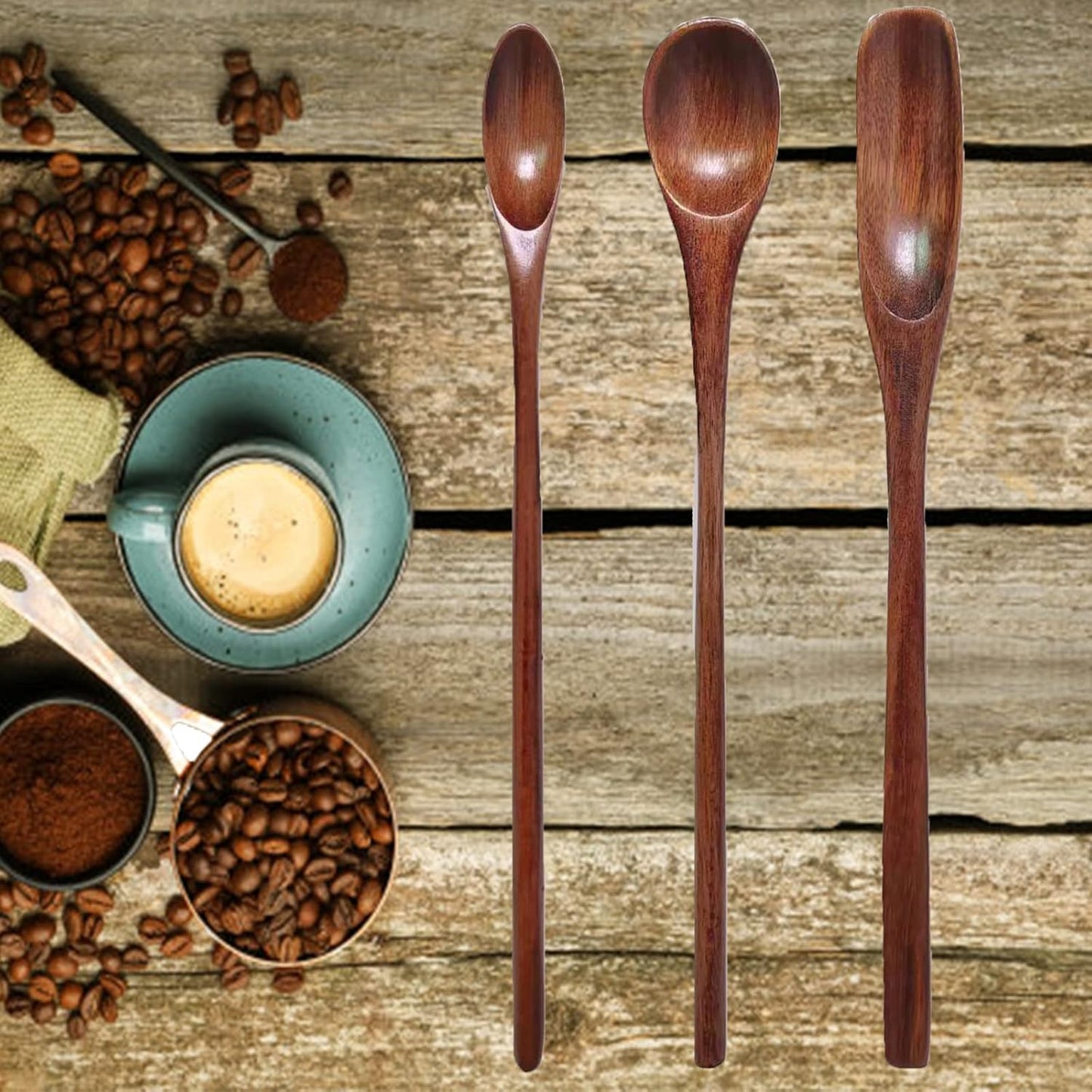 Wooden Spoons Long Handle Wooden Coffee Spoons Tea Spoon Wooden Mixing Honey Spoon Handmade Wood Stirring Spoon for Kitchen Cooking Utensils(9PCS)