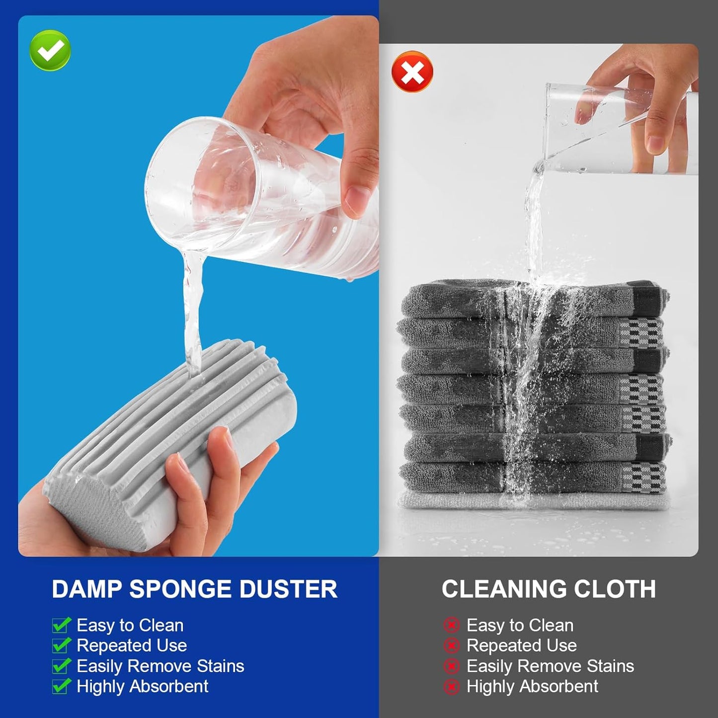 4-Pack Clean Sponge Brush, Cleaning Products,  Damp Magic Duster for Car Window Cleaning, Blinds, Glass, Baseboards, Vents, Railings, Mirrors, Window Track Grooves(Mult)
