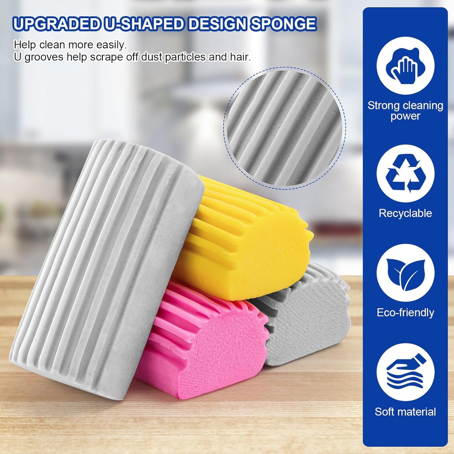 4-Pack Clean Sponge Brush, Cleaning Products,  Damp Magic Duster for Car Window Cleaning, Blinds, Glass, Baseboards, Vents, Railings, Mirrors, Window Track Grooves(Mult)
