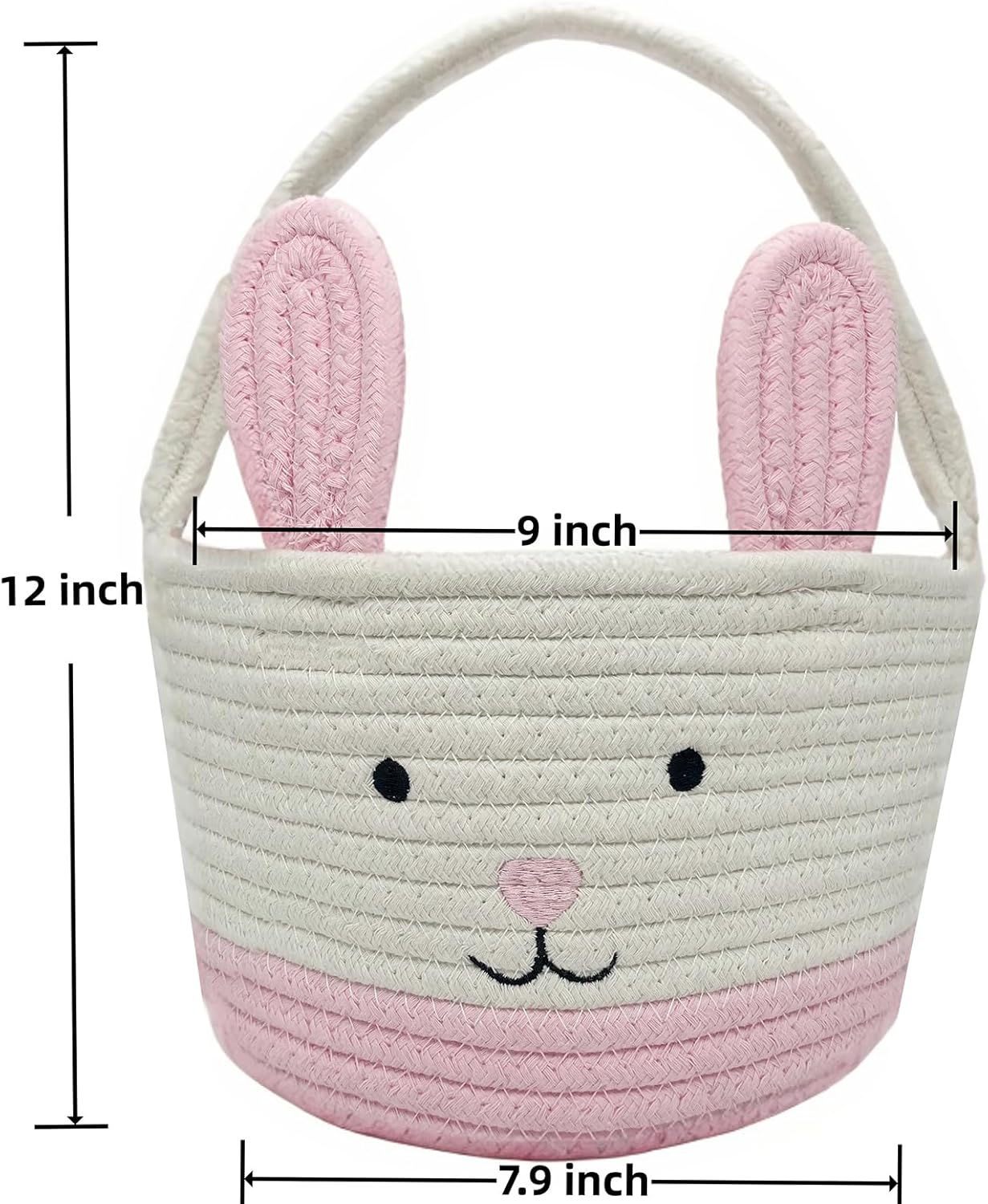 Easter Basket, Easter Bunny Basket with Handle, Easter Baskets for Kids, Baby Gift Basket, Egg Buckets Gifts Tote Bags Egg Hunt Basket for Boys, Girls, Toddler, Babies, Infant (Pink)