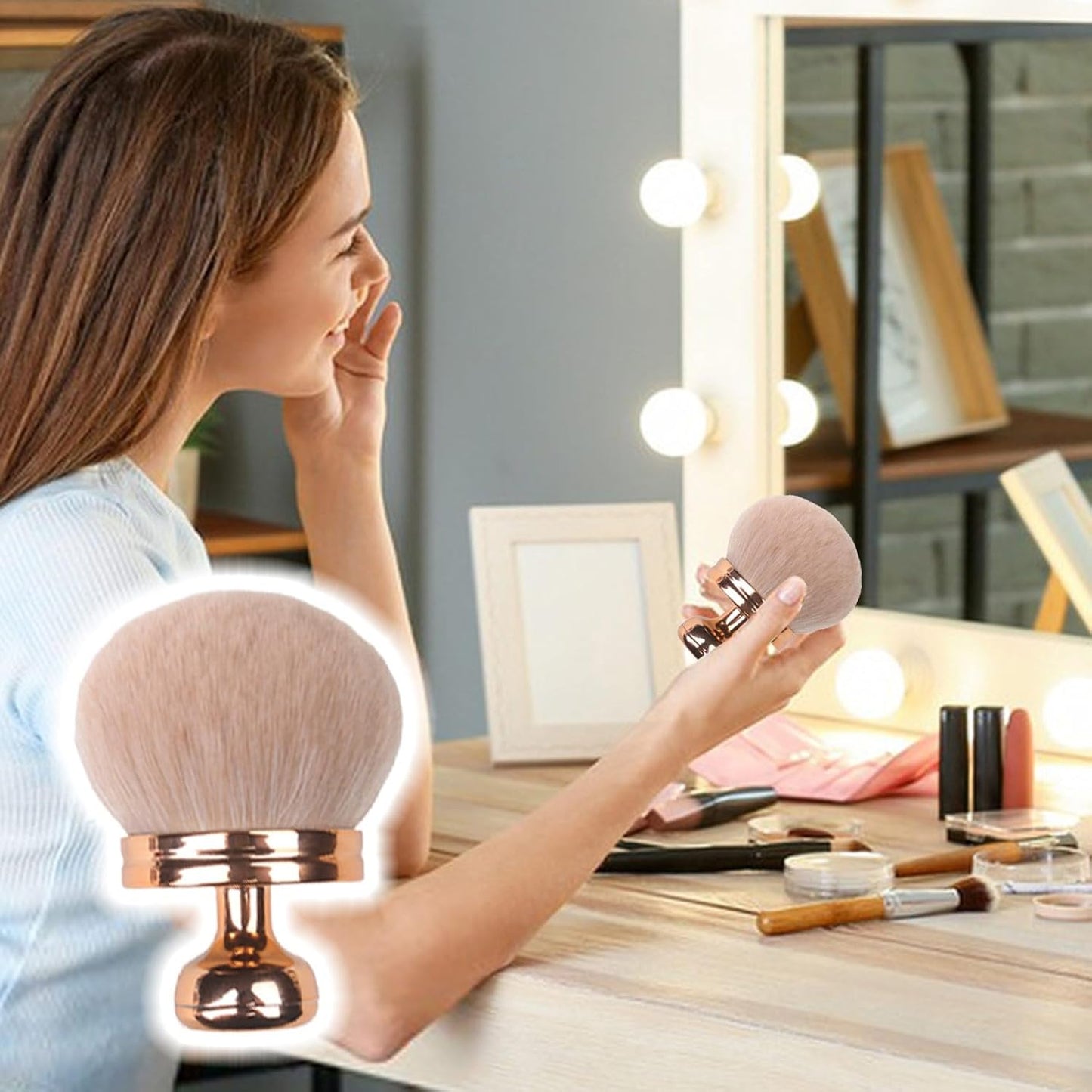 Extra Large Rose Gold Self Tanning Blend Brush,3 Inch Kabuki Brush for Self Tanner and Back Applicator,Soft synthetic hair, for Foundation, self-tanners, Powder, Face and Body (Rose Gold)