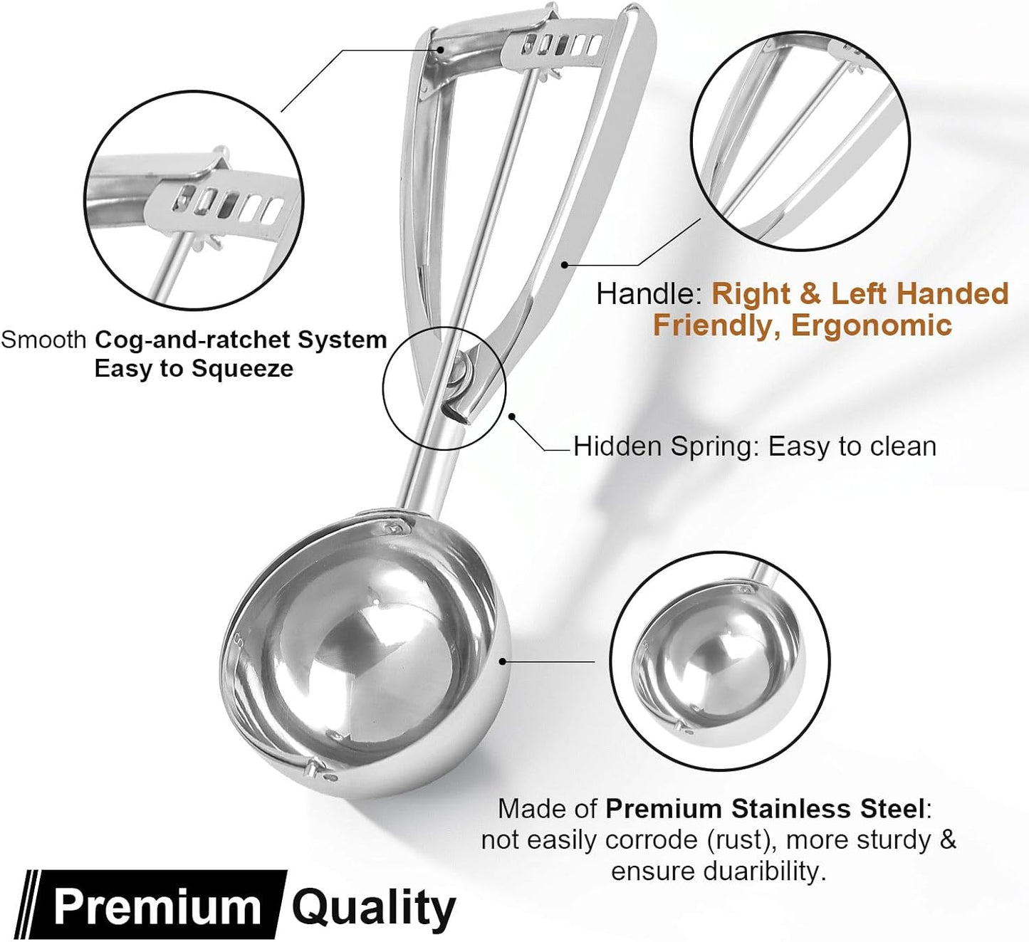 Ice Cream Scoops Set 3 PCS Cookie Scoops for Baking, Fits Right & Left Handed, Stainless Steel Cookie Dough Scoop, Melon Baller Scoop Cupcake Muffin Scoop (4oz +2oz +0.8oz)