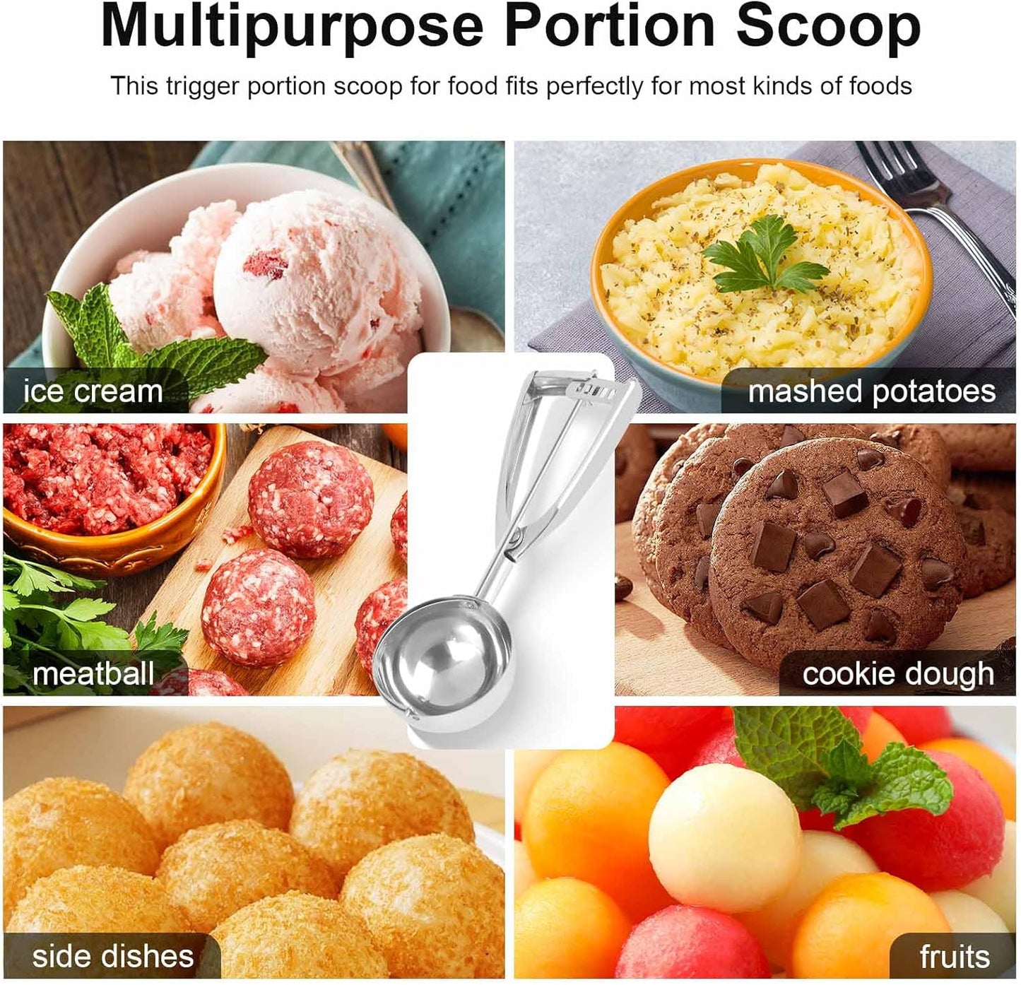Ice Cream Scoops Set 3 PCS Cookie Scoops for Baking, Fits Right & Left Handed, Stainless Steel Cookie Dough Scoop, Melon Baller Scoop Cupcake Muffin Scoop (4oz +2oz +0.8oz)