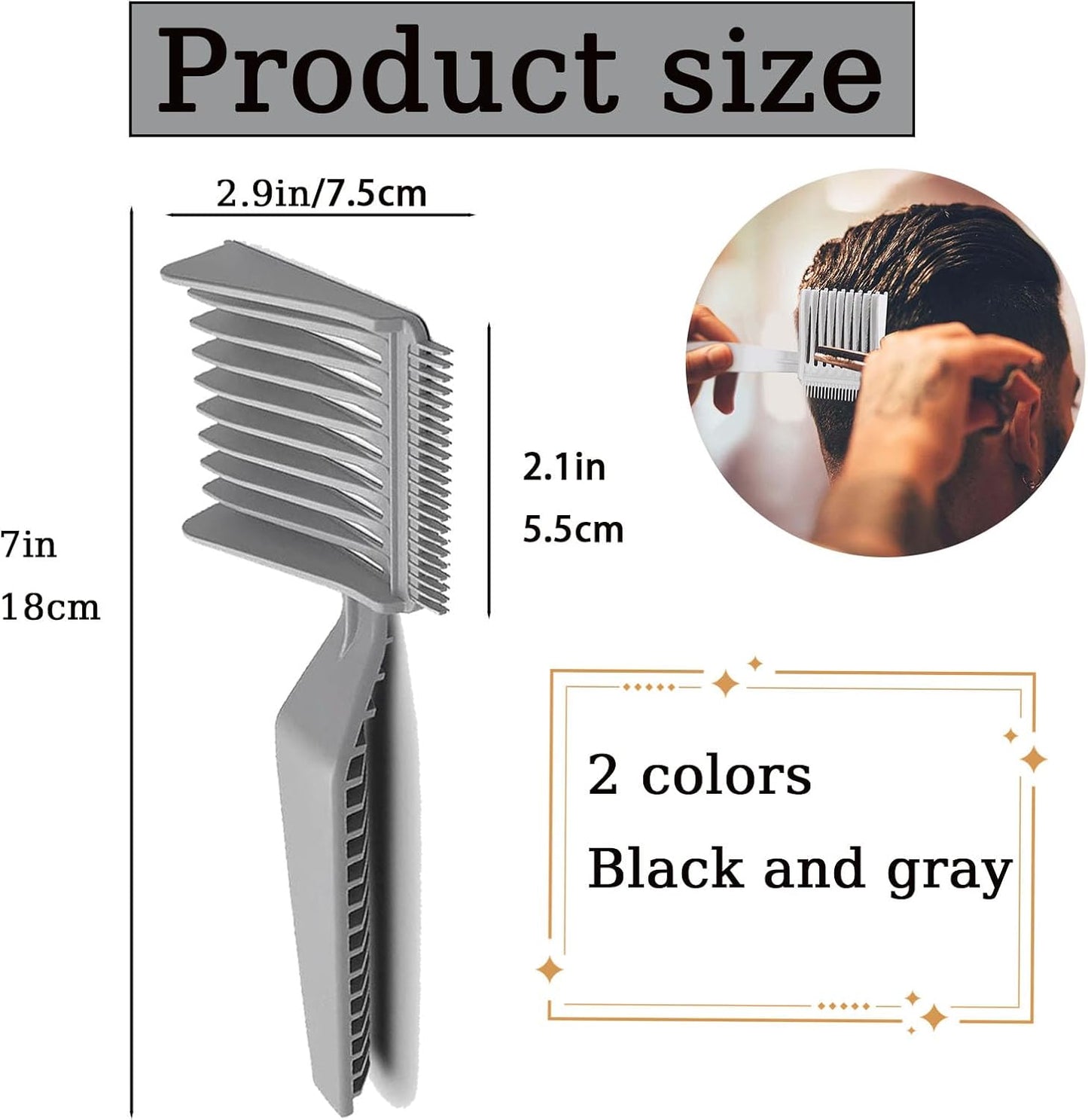 2pcs Blend Friend Curved Positioning Fade Comb, Professional Heat Resistant Cutting Comb for Men Salon Hairdresser Clipper Cuts Tools (Black and Grey)