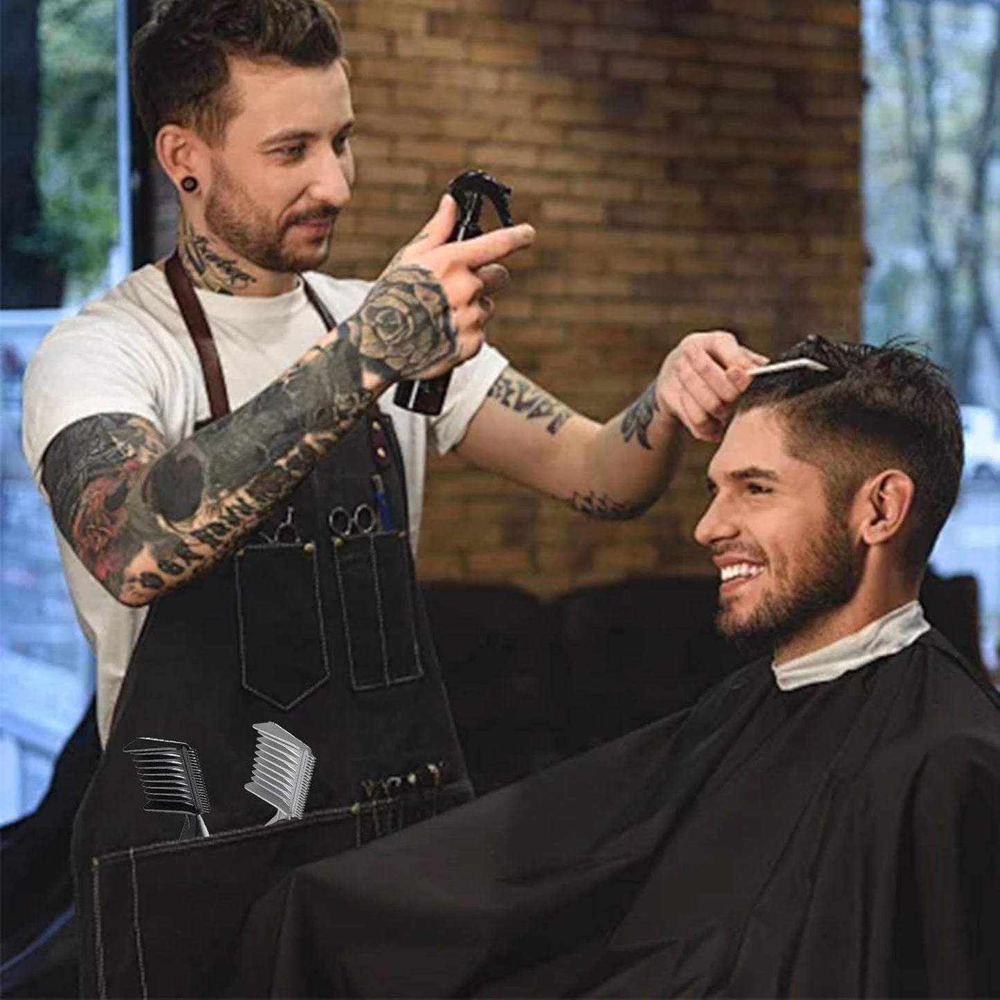 2pcs Blend Friend Curved Positioning Fade Comb, Professional Heat Resistant Cutting Comb for Men Salon Hairdresser Clipper Cuts Tools (Black and Grey)