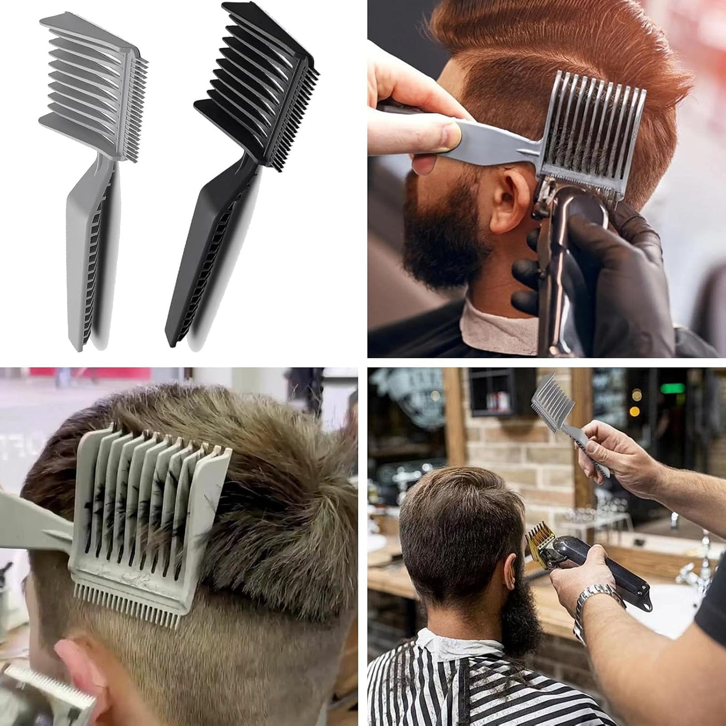 2pcs Blend Friend Curved Positioning Fade Comb, Professional Heat Resistant Cutting Comb for Men Salon Hairdresser Clipper Cuts Tools (Black and Grey)