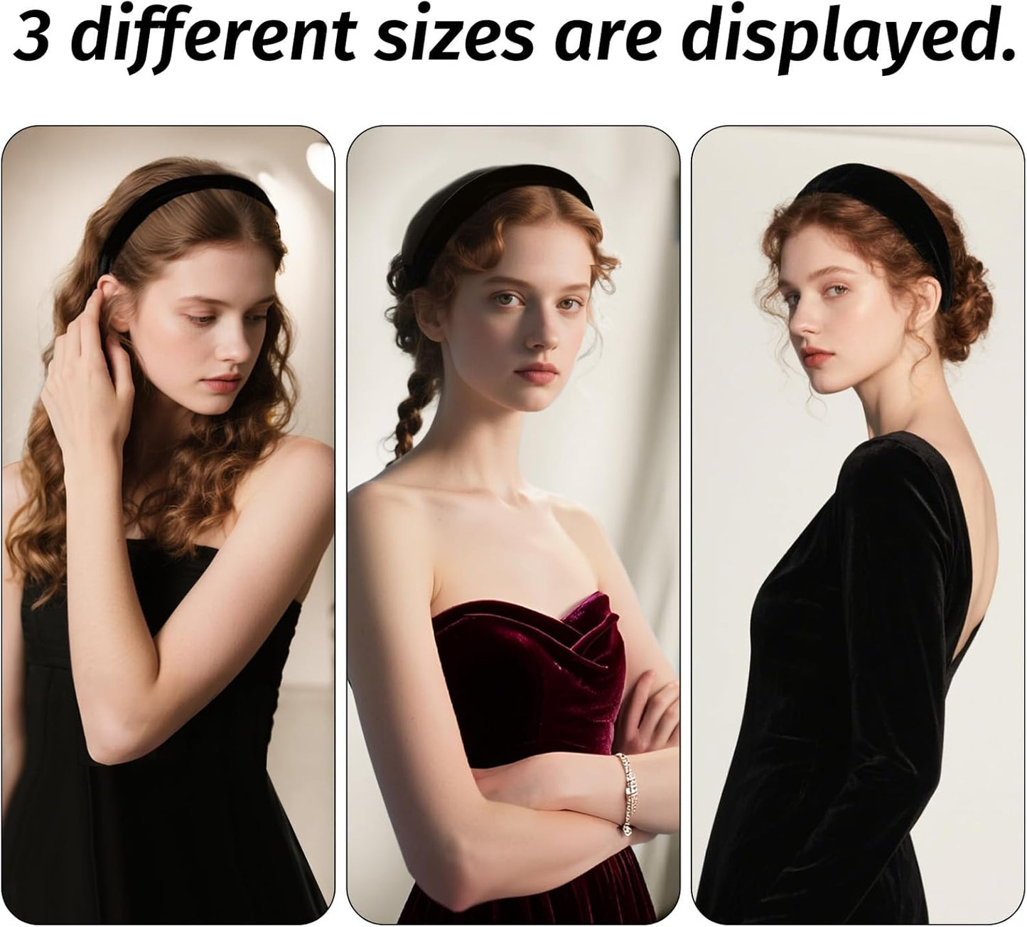 3Pcs Black Velvet Headbands for Women, Soft Head Bands for Women's Hair Plain Velvet Hair Band Hoop for Girls Cute Hair Accessories