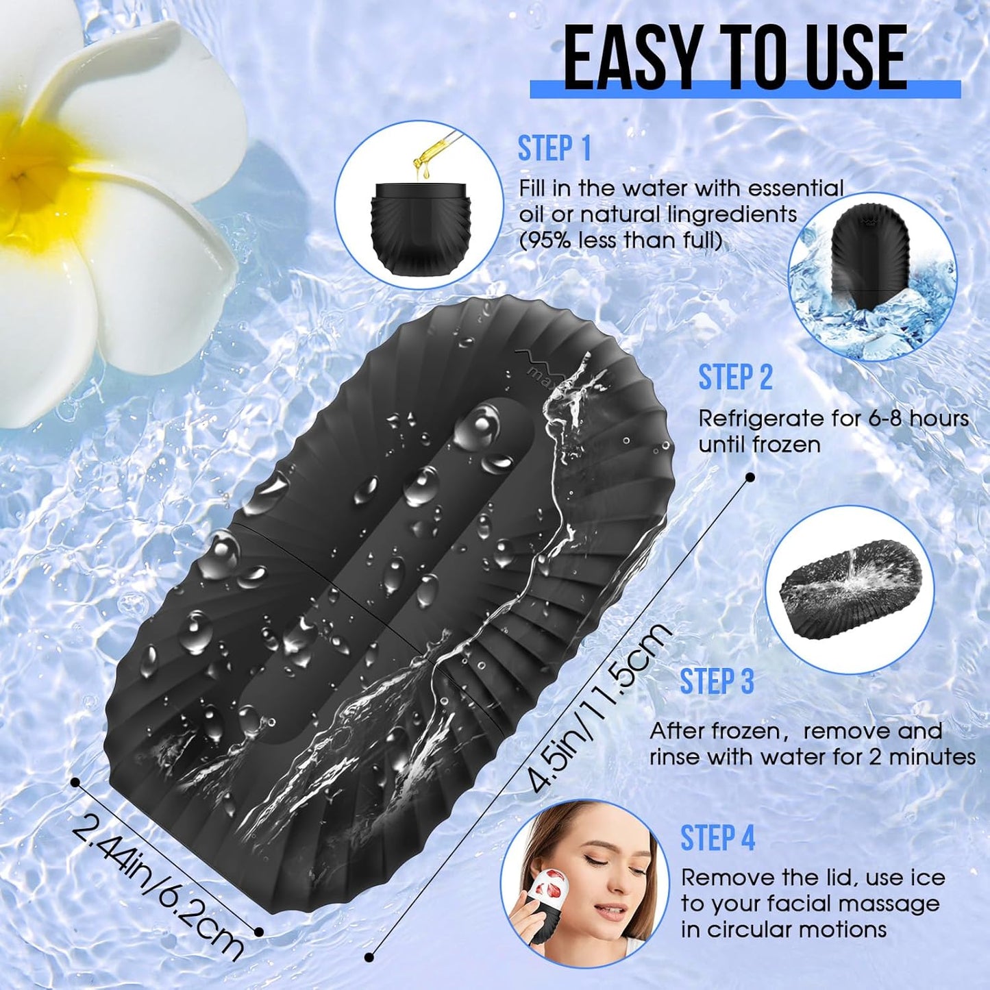 Ice Roller for Face and Eye, Silicone Ice Facial Roller Ice Holder, Face Ice Mold Skin Care, Face Icers Reusable Ice Cube Roller for Shrink Pores Anti Wrinkle Reduce Puffiness, Black