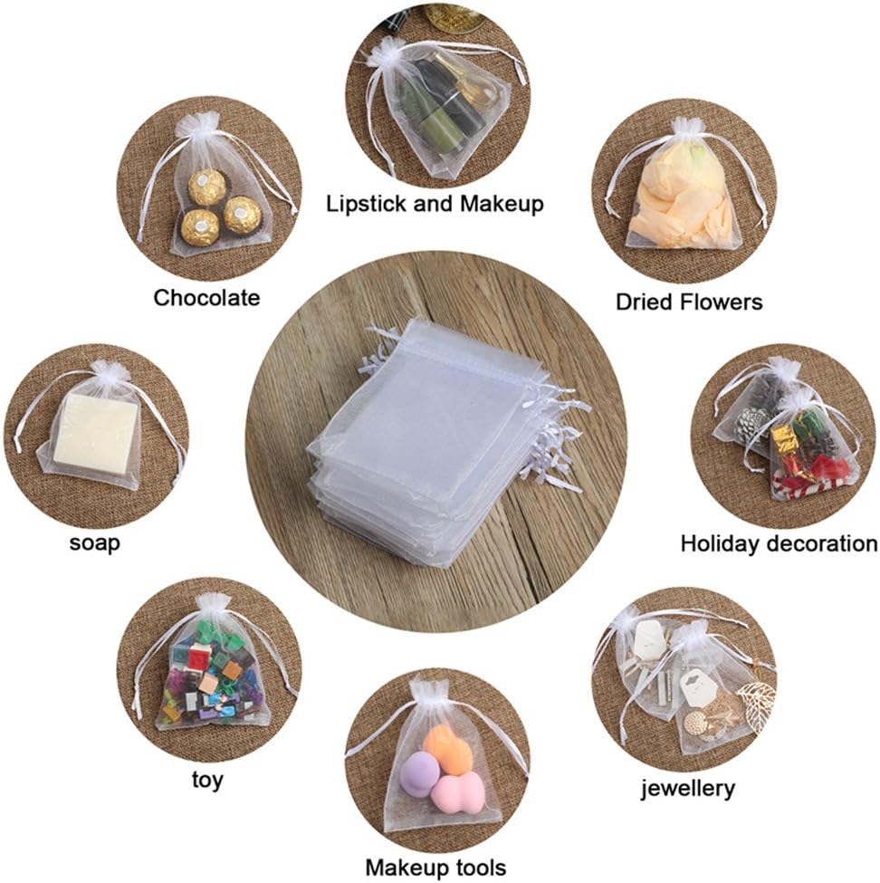 100PCS Premium Sheer Organza Bags, White Wedding Favor Bags Drawstring, 4x4.72 Jewelry Gift Bags Party, Jewelry, Festival, Bathroom Soaps, Makeup Organza Favor Bags