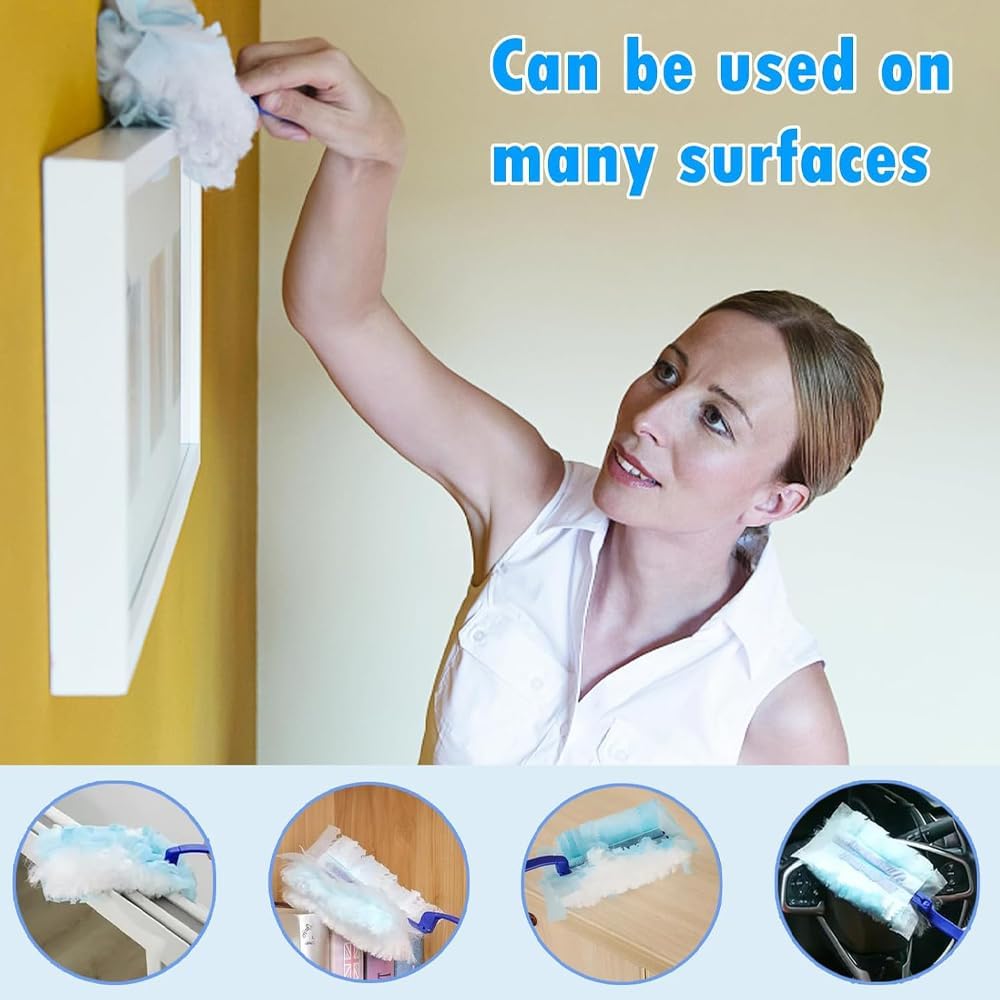 40 Pack Disposable Duster Refills Kit Compatible with Swiffer Dusters 180 Degree Extendable Handle Dusters for Cleaning Home, Office, Blinds, Ceiling (Rodless)