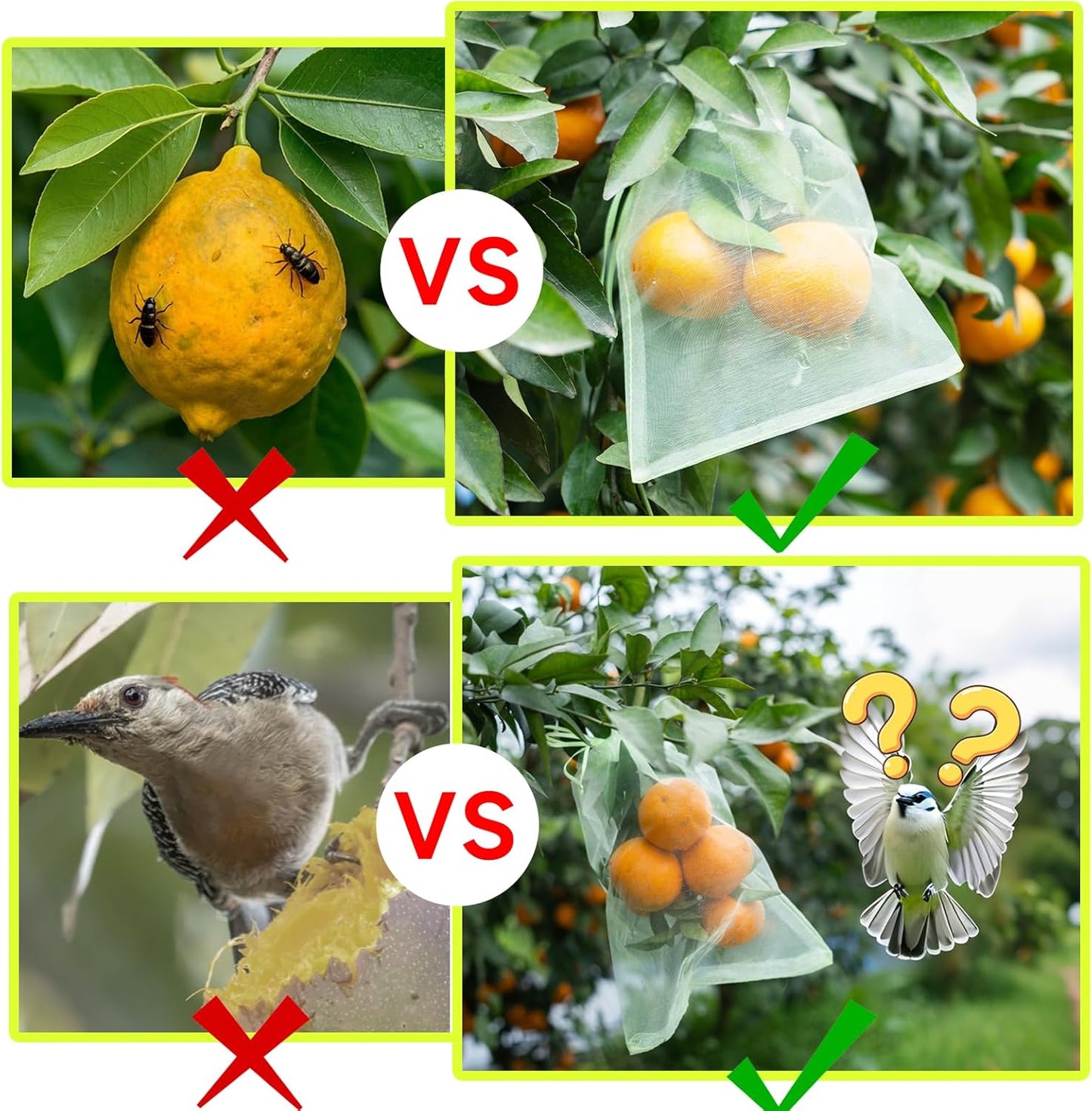 100PCS Fruit Protection Bags with Drawstring, 6x8 Inch Green Organza Produce Bags for Fruit Trees, Mesh Netting for Garden Protection