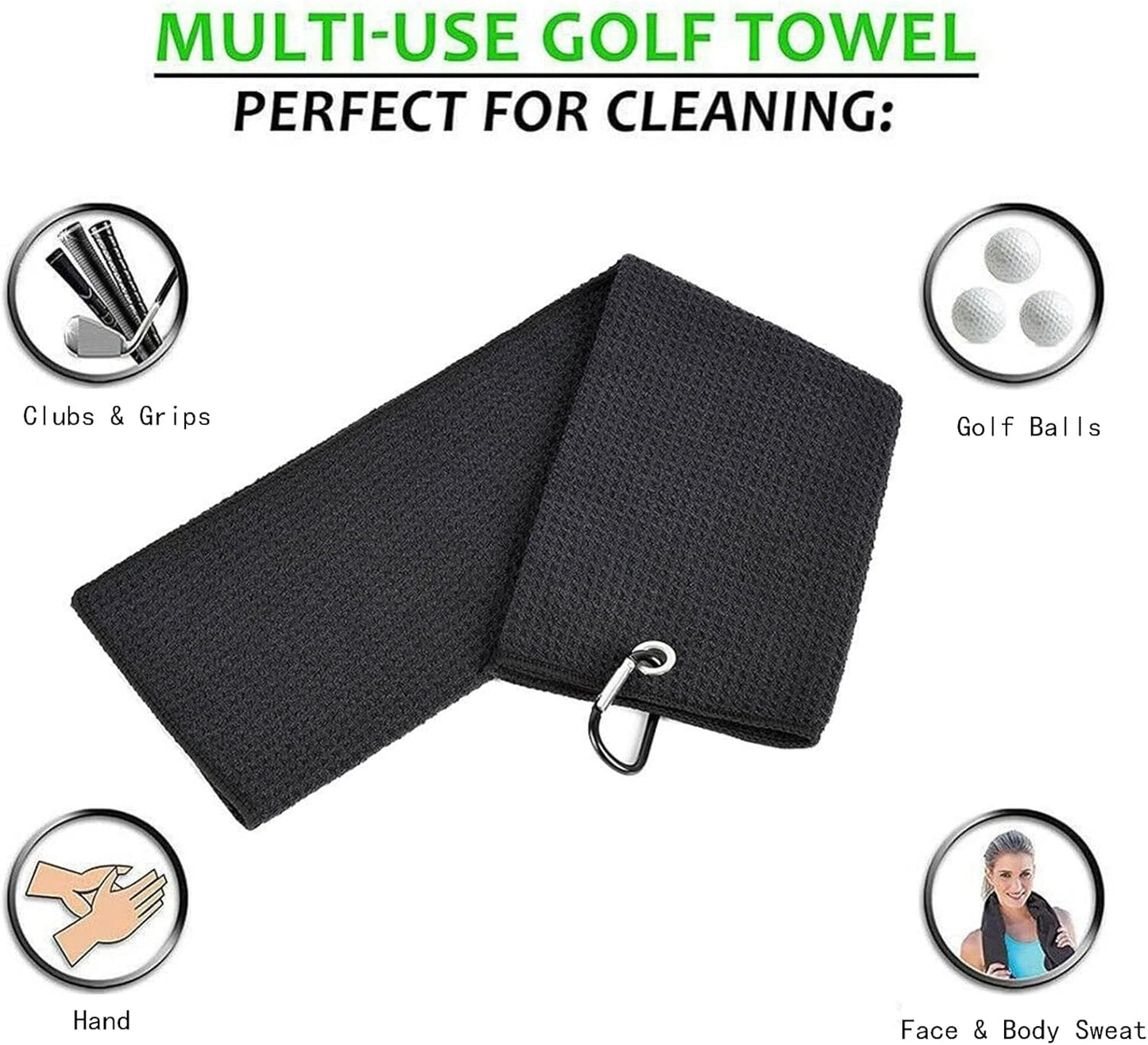Golf Towel,2 PackPremium Microfiber Fabric Waffle Pattern Towels,Heavy Duty Carabiner Clip (2 Pcs,2 Colors)