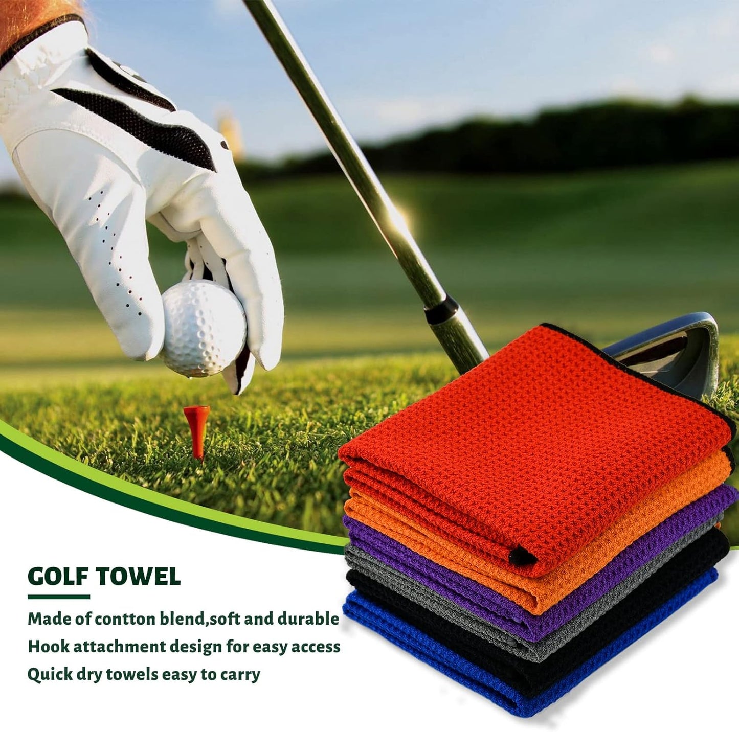 Golf Towel,2 PackPremium Microfiber Fabric Waffle Pattern Towels,Heavy Duty Carabiner Clip (2 Pcs,2 Colors)